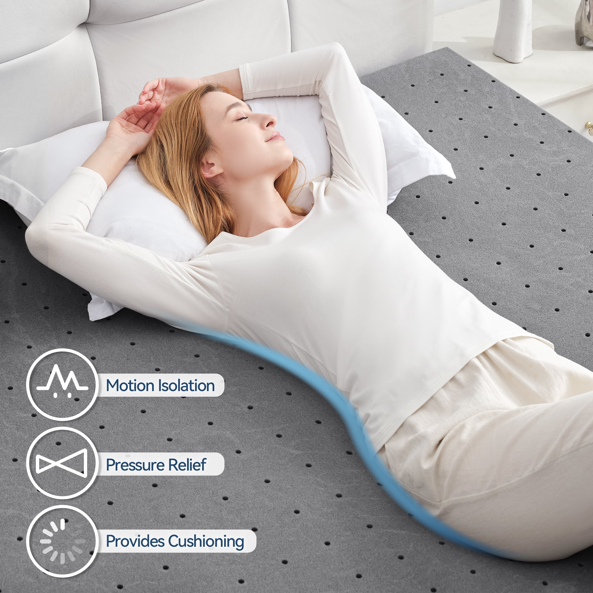 BDEUS Cooling Gel Memory Foam Mattress Topper, Supportive Bed Pad for Pressure Relief (Gray, Twin Size, 2 in) nw15h