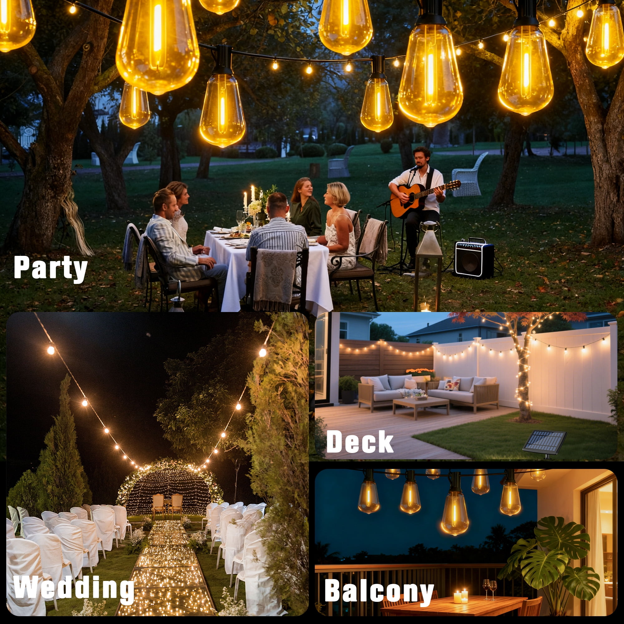 DAYBETTER Solar String Lights Outdoor, Waterproof LED Hanging Lights with 24 Shatterproof Bulbs, Dimmable (Warm White, 100 ft) 6tzjz