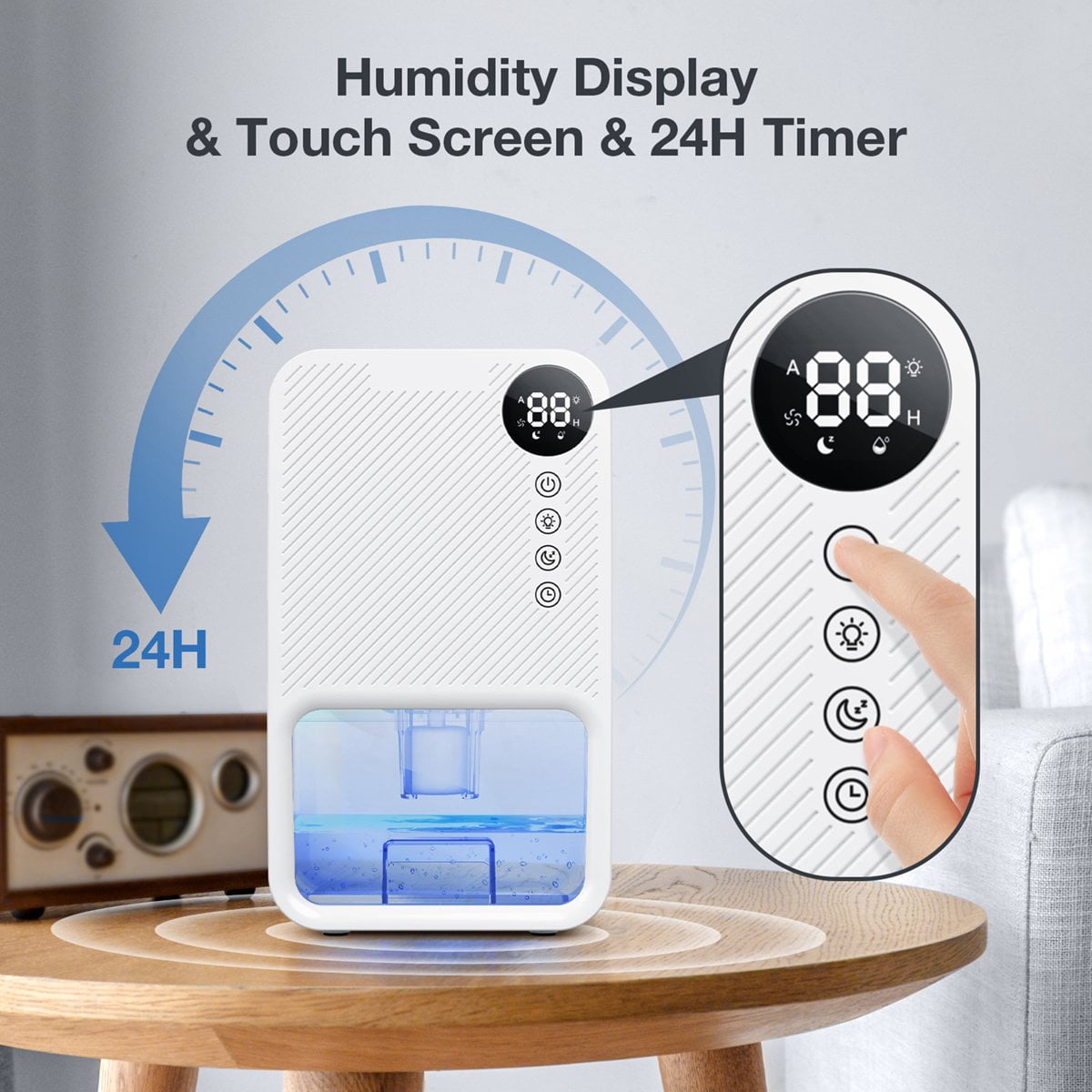 Ailkin Portable Mini Dehumidifier for Home, Ultra Quiet Electric Moisture Absorber with Humidity Display and 7-Color LED (White, 39 fl oz) 0440r
