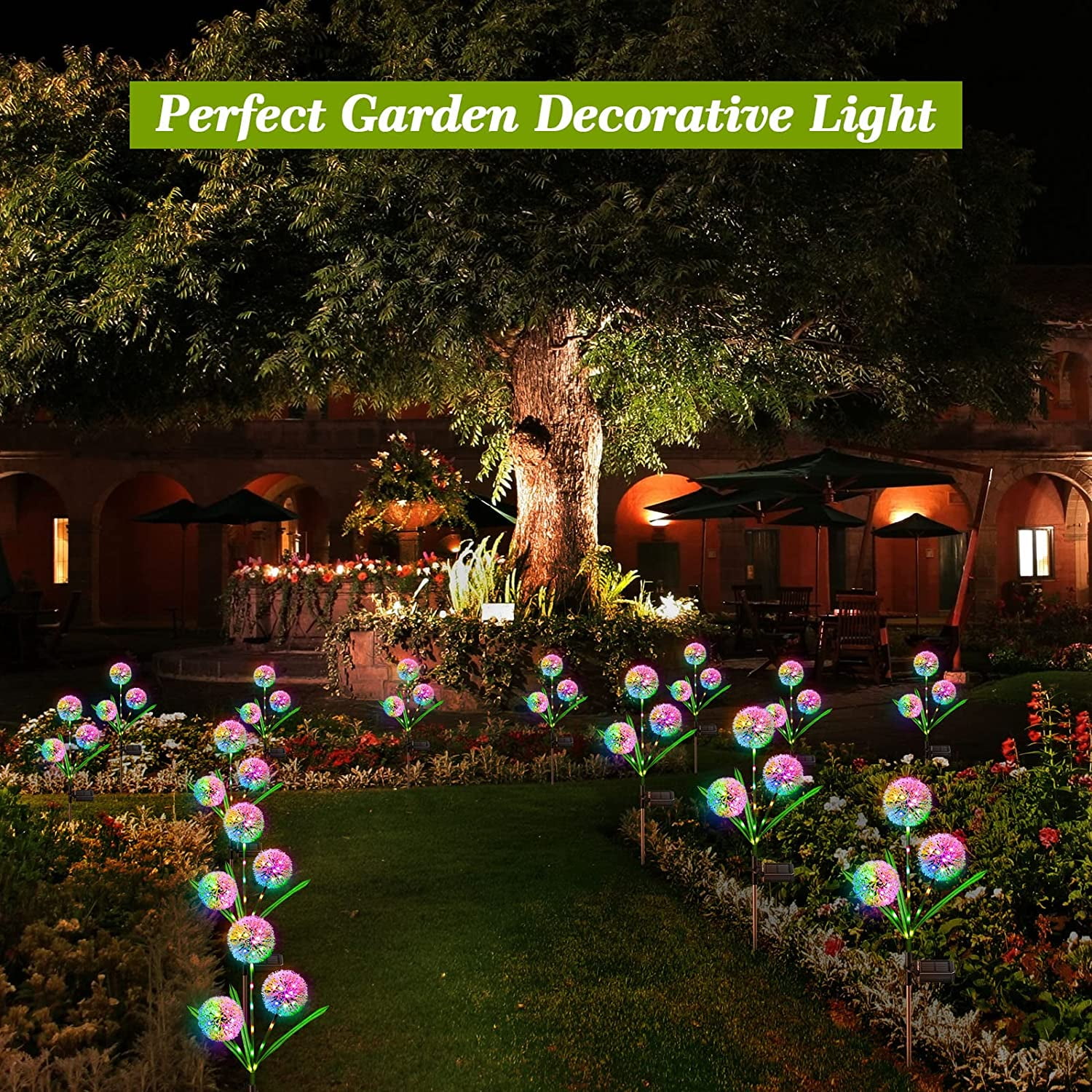 Rirool Solar Dandelion Lights, 36 LED Colorful Outdoor Garden Decor, Weather-Resistant Pathway Lighting (Green, 2 Pack) 2kug8