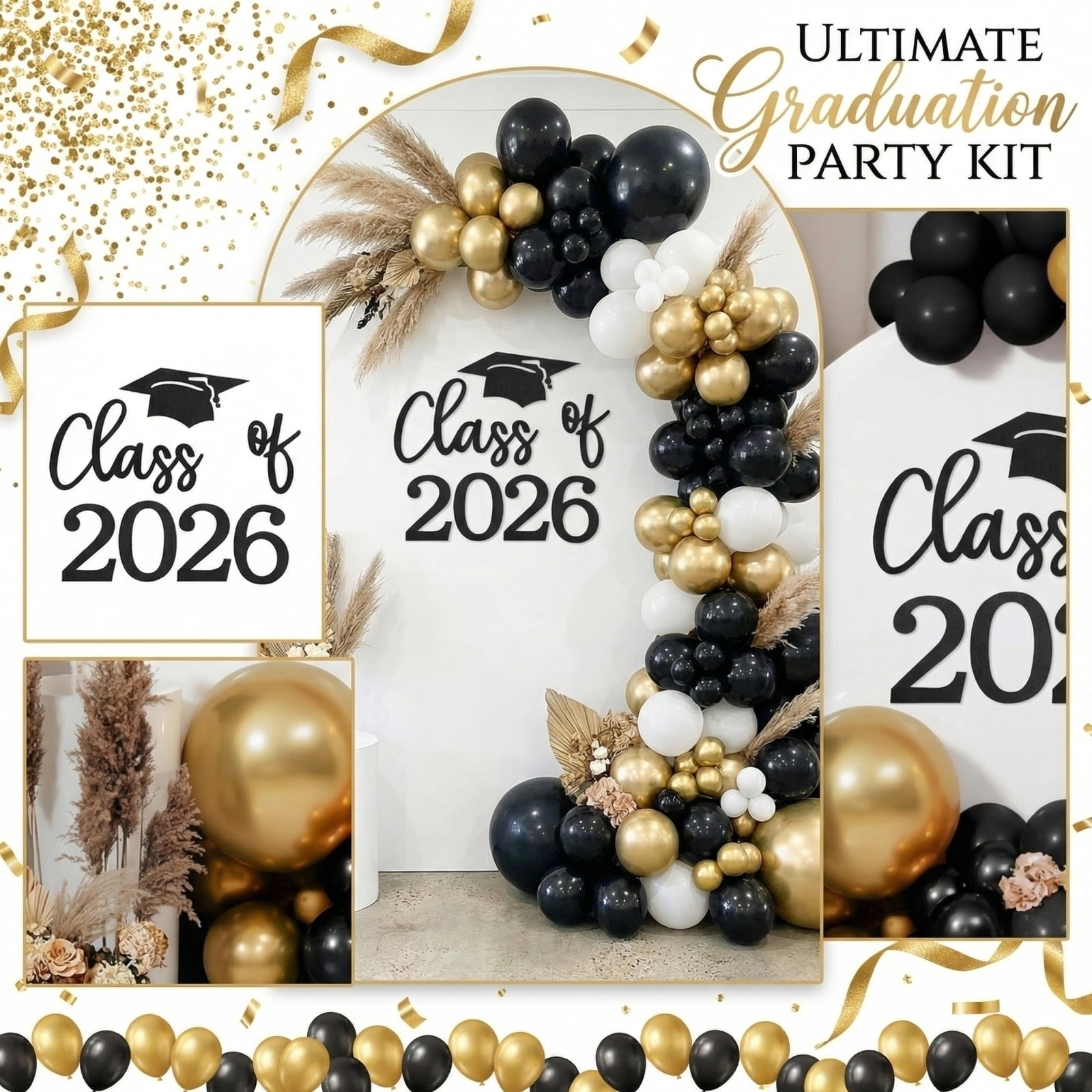 COTECRAM Graduation Party Backdrop Decor, Professional Celebration Theme Party Kit (White, 1 Set) u3opr