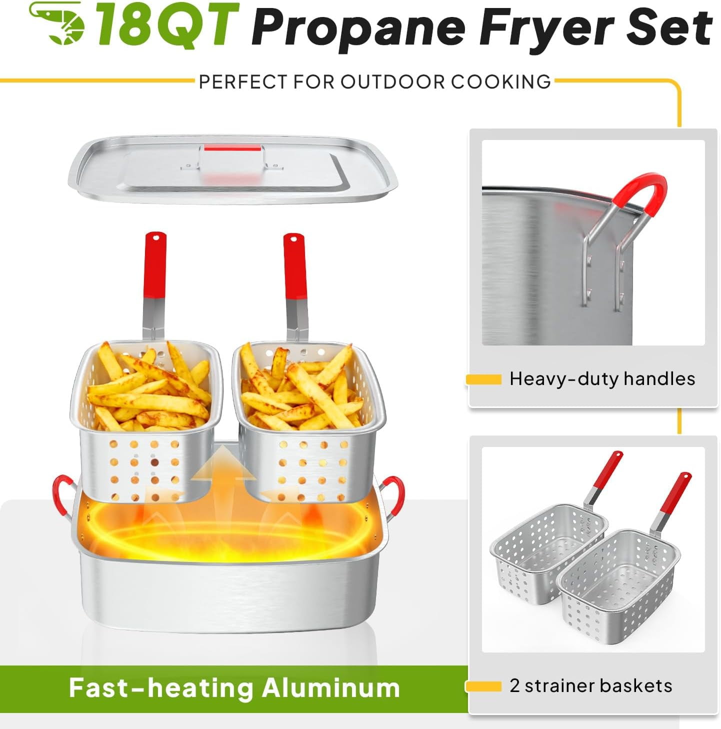 Generic 18QT Propane Deep Fryer Outdoor Cooking Station with 2 Baskets, Thermometer, and 58,000 BTU Burner (18 Quart) reur6