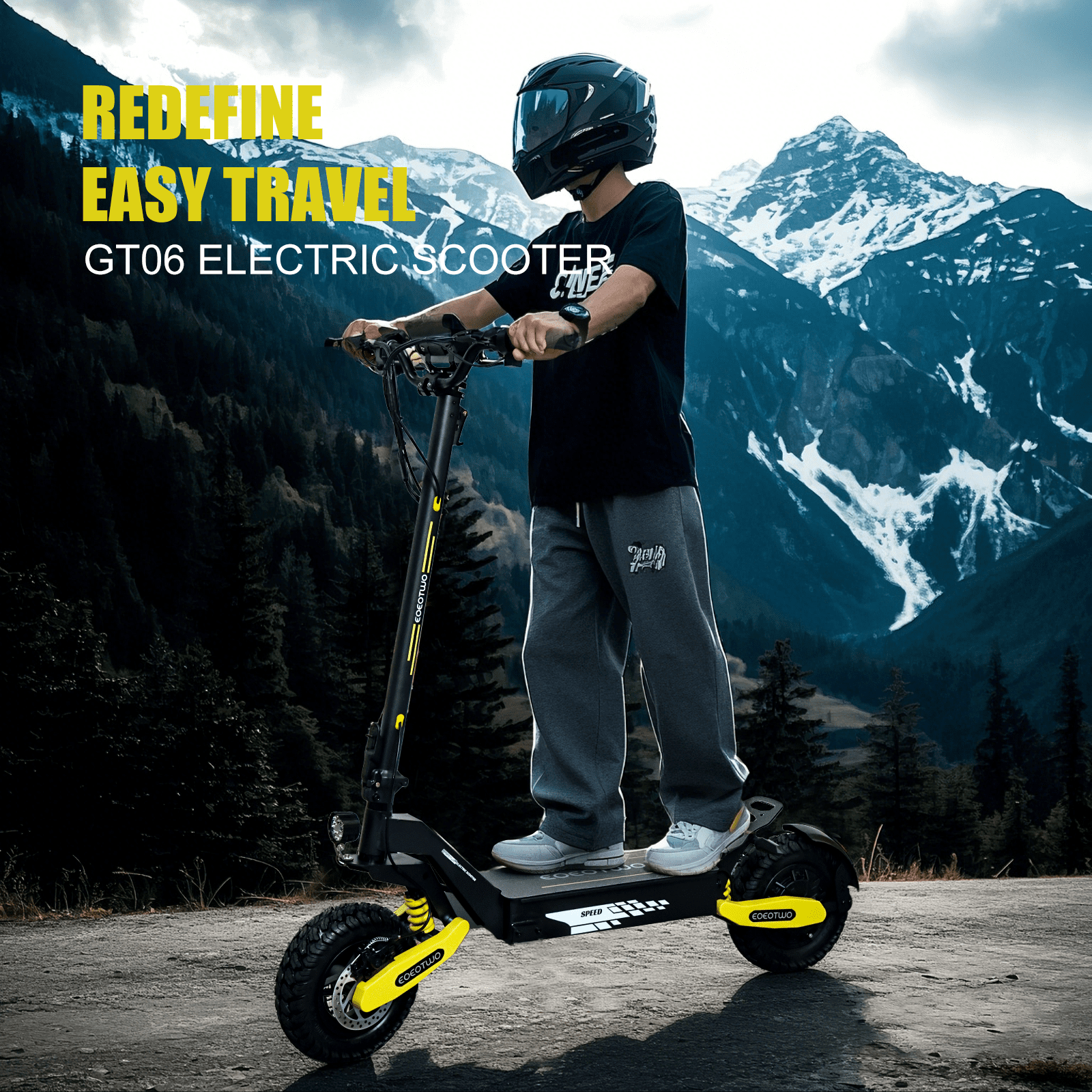 EOEOTWO Off-Road Electric Scooter for Adults, 1200W Motor, 30 MPH Speed, 25-Mile Range, Foldable Commuter Scooter (Yellow, 330 lb Capacity) sb4g6