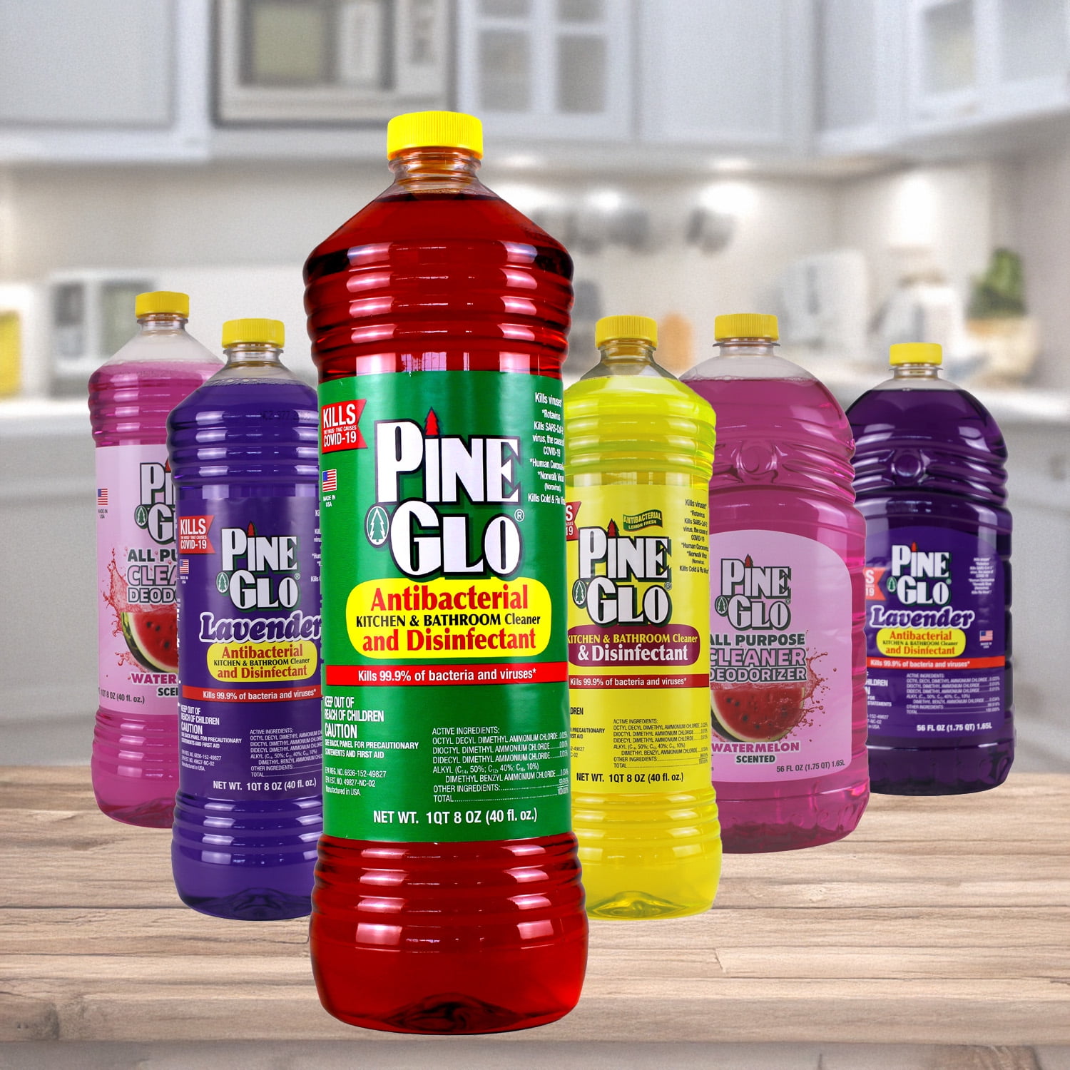 Pine Glo Kitchen & Bath Household Cleaner, Lemon Scented Multi-Surface Disinfectant (40 oz) tqqef