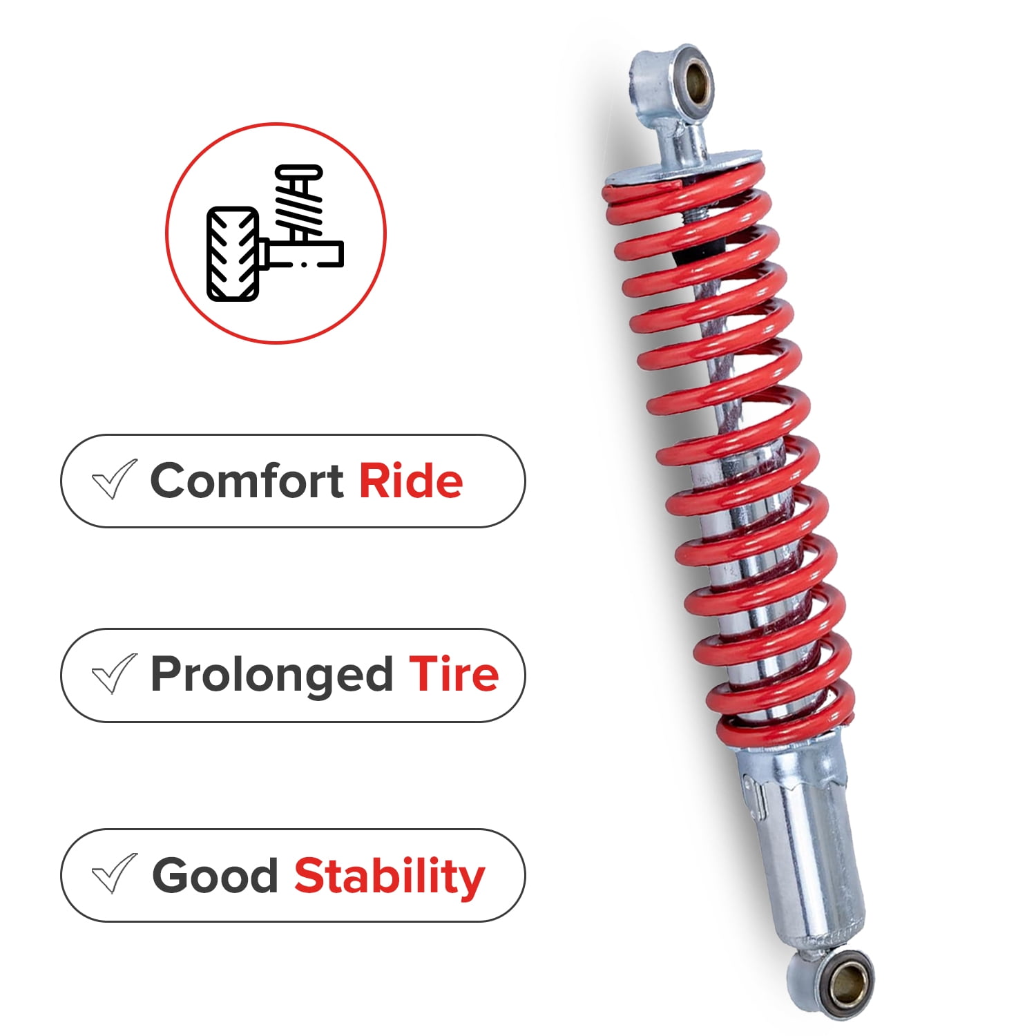 AlveyTech Adjustable Suspension Shock Absorber for Go-Karts and Mini Bikes (Red, 12 in, Set of 2) 31jnj