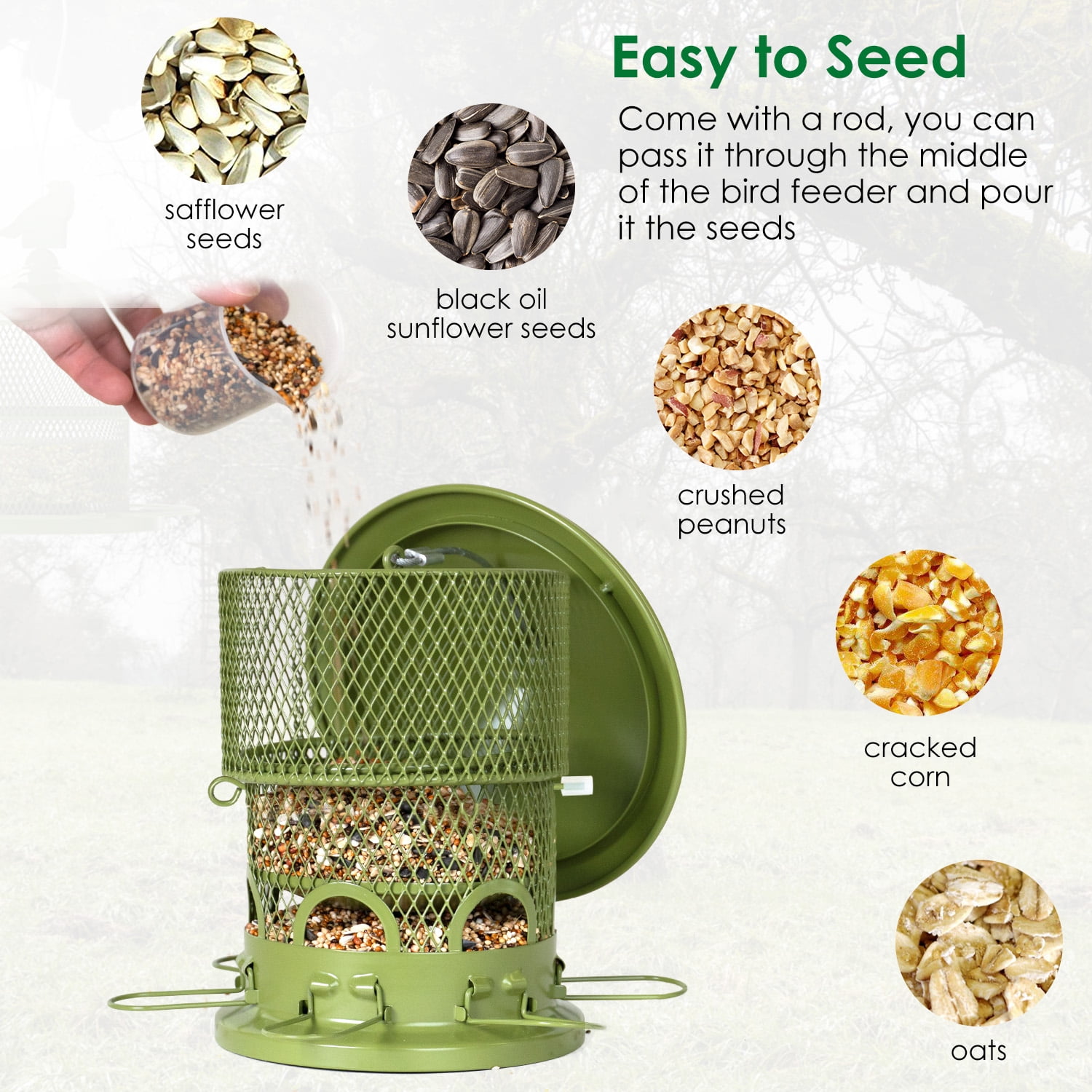 Digipettor Squirrel-Proof Wild Bird Feeder, Outdoor Hanging Metal Mesh Feeder with 6 Feeding Ports (Blue, 4 lb) b41su