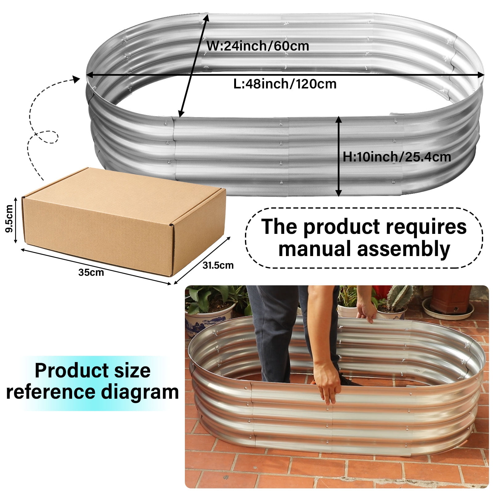 HGD Raised Garden Bed Kit Oval Galvanized Metal (Silver, 2 Pack, 48 in x 24 in x 12 in) q9o9o