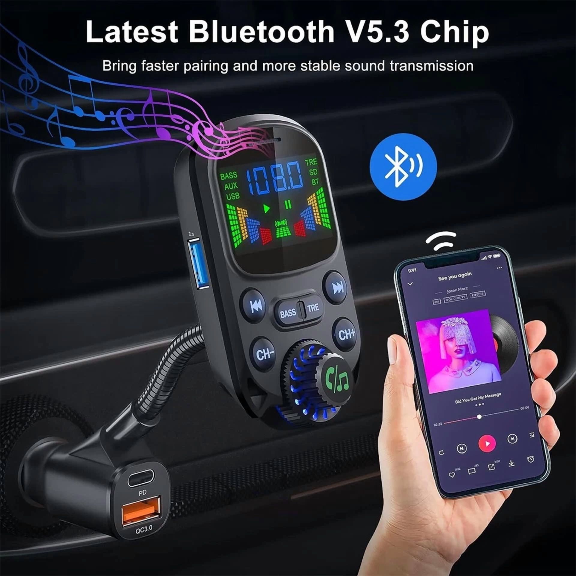 Rhea Car Bluetooth FM Transmitter Wireless Radio Adapter (3-Port Charger, Hands-Free Calling) 3y1td