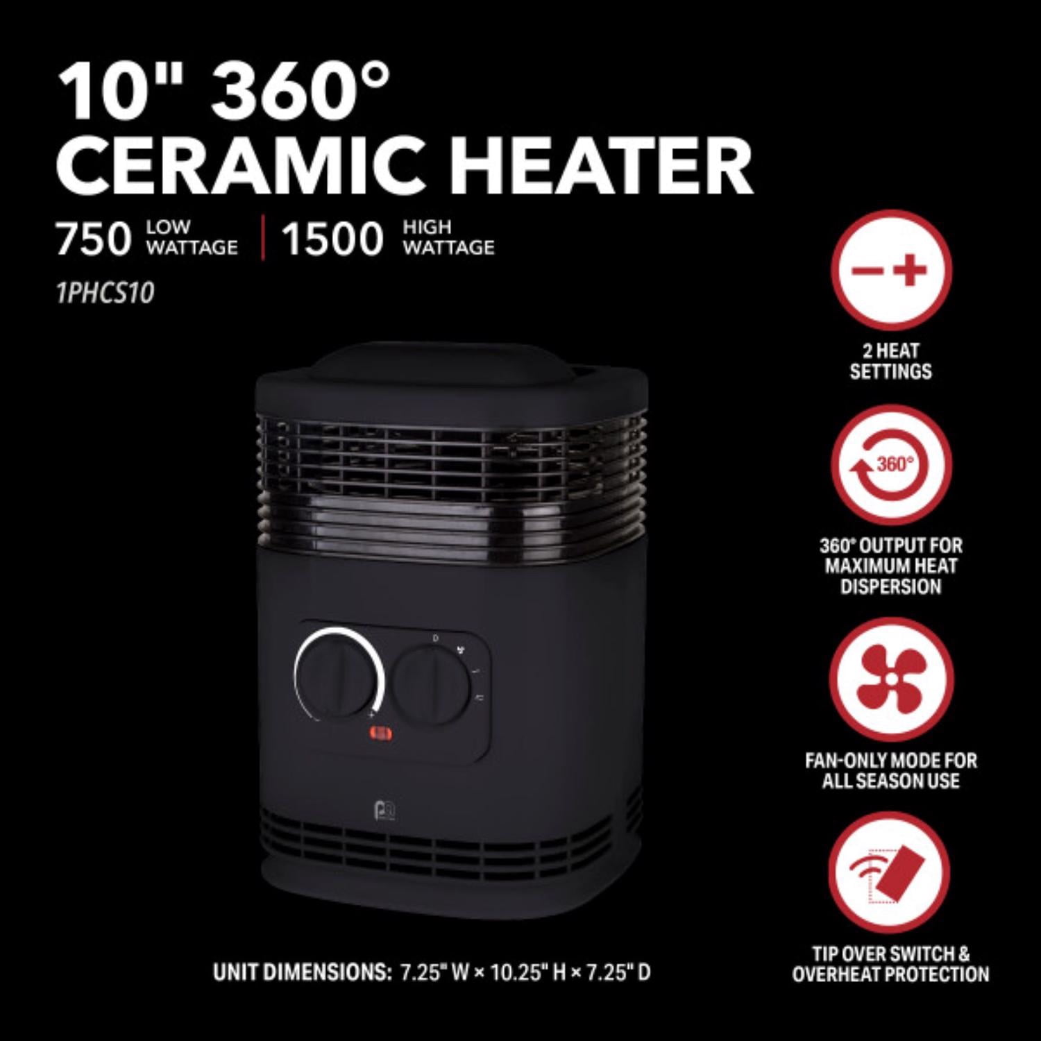 Perfect Aire Electric Ceramic Space Heater with Adjustable Thermostat and Tip-Over Protection (Black, 128 sq ft) w9mba