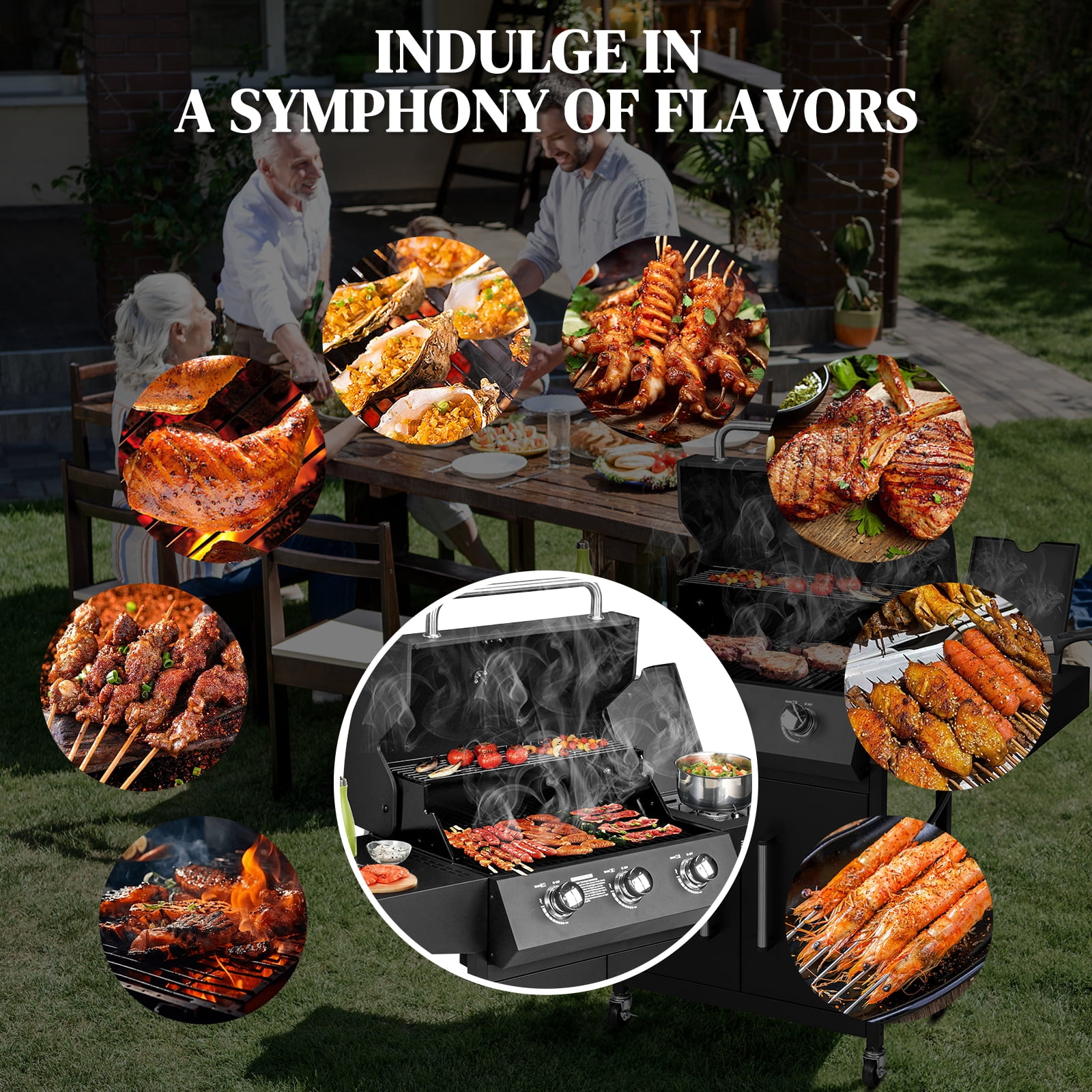 OverPatio Propane Gas BBQ Grill (Black, 3+1 Burners, 53 in) dsg3e