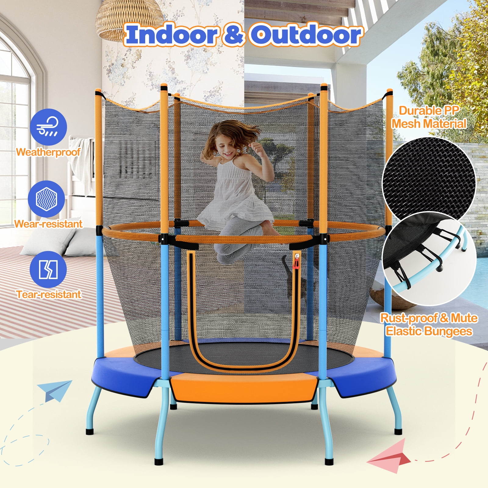 INFANS 48 in Toddler Trampoline with Safety Enclosure Net and Heavy-Duty Frame (Orange, 48 in) hata0