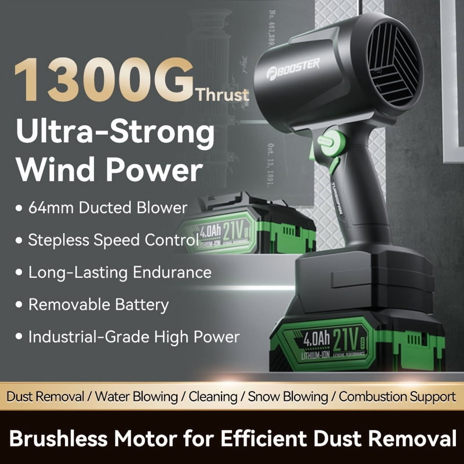 Booster 64mm Ducted Turbo Fan, High-Speed Brushless Motor Car Dryer, Adjustable Speed with LED Light (Black, 45.9 oz) ca5mi