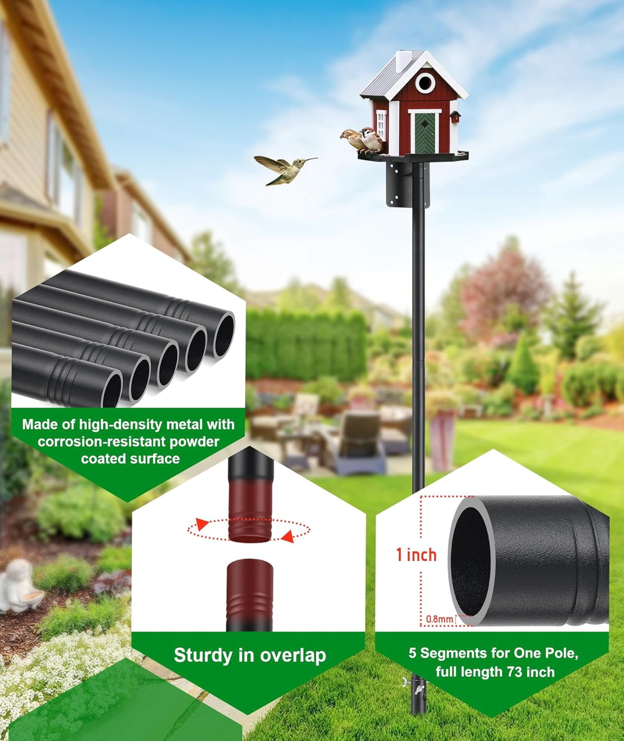 IHOMEPARK Outdoor Bird House Pole, Adjustable Heavy-Duty Metal Feeder Stand (Black, 60 in) ye2q1