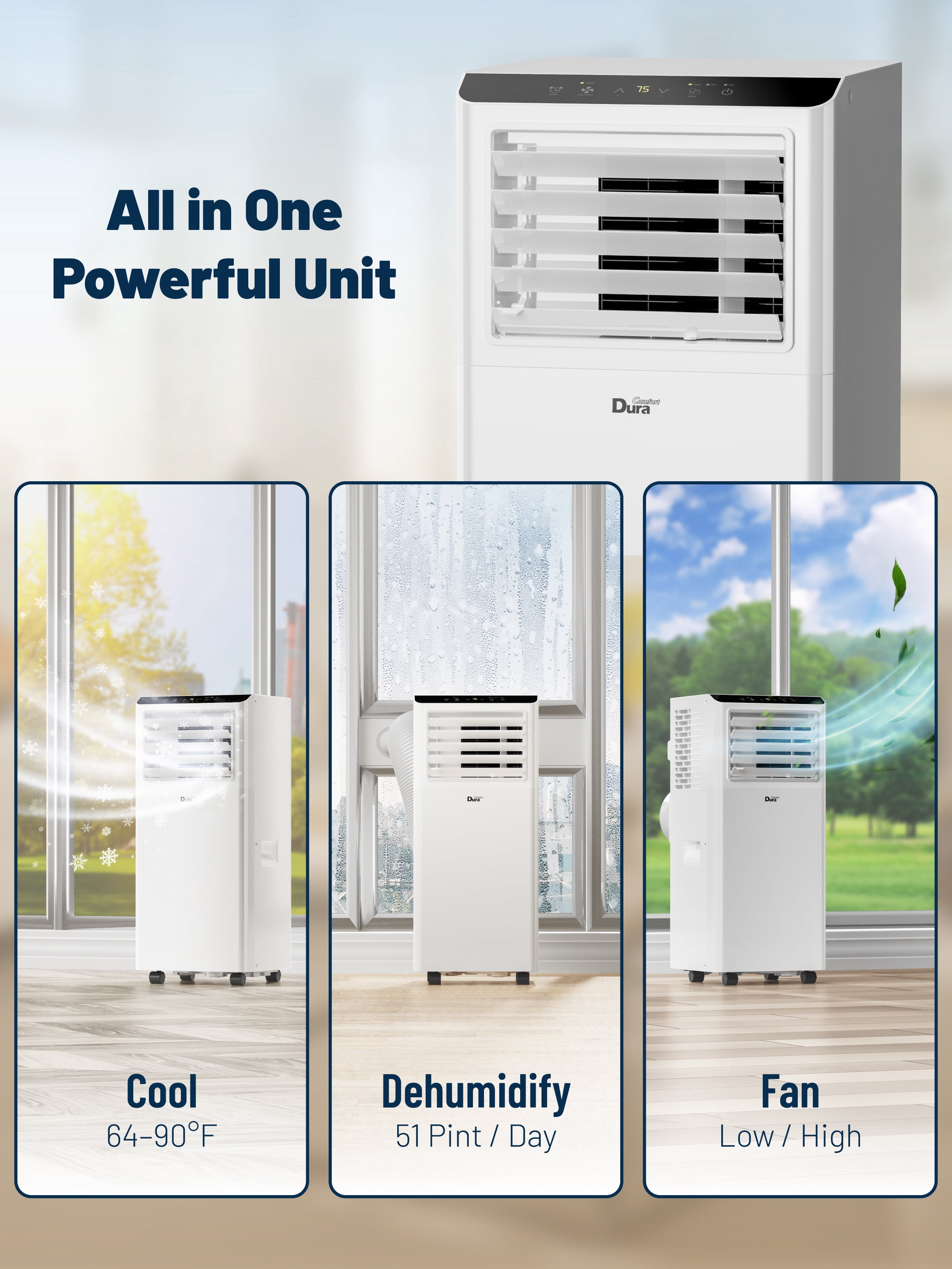 DuraComfort Portable Air Conditioner with Dehumidifier and Fan (8,500 BTU, 230 Sq Ft) 7aqkp