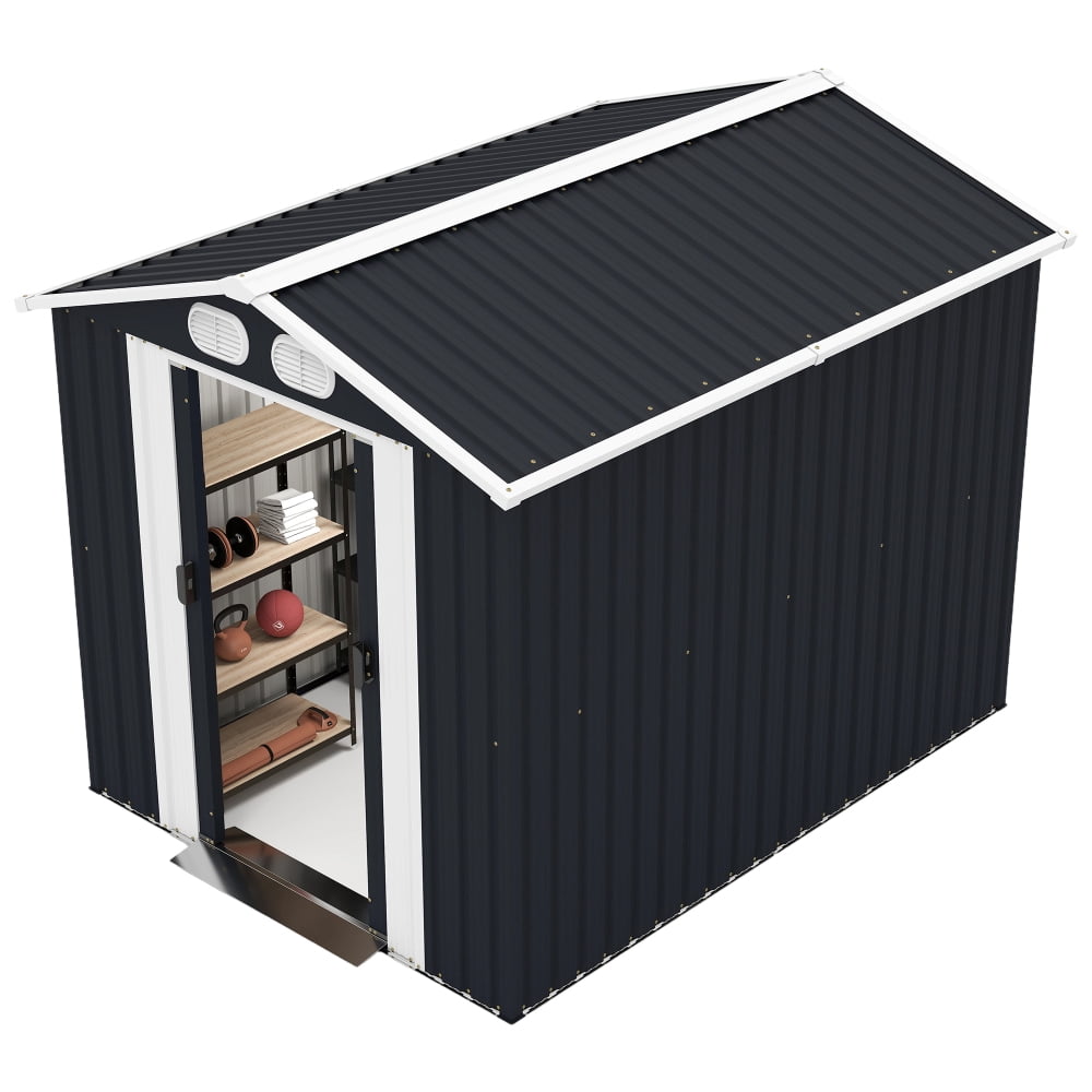 Generic Metal Storage Shed Outdoor Garden Tool House with Lockable Doors and Air Vents (Grey, 8x6 ft) nbo5r
