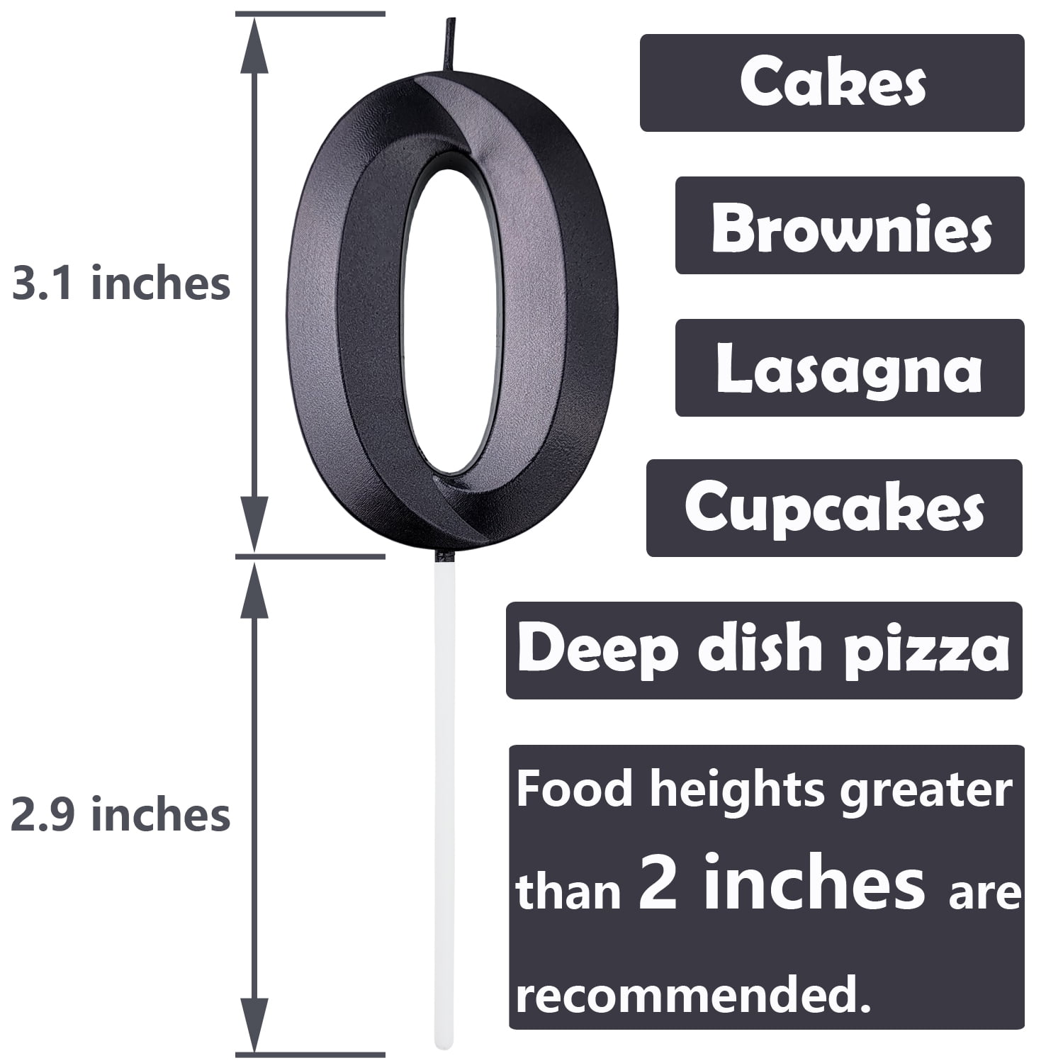VITAM AMO Number 0 Birthday Cake Candle, 3D Metallic Black Decorative Party Topper (Large) h8r30