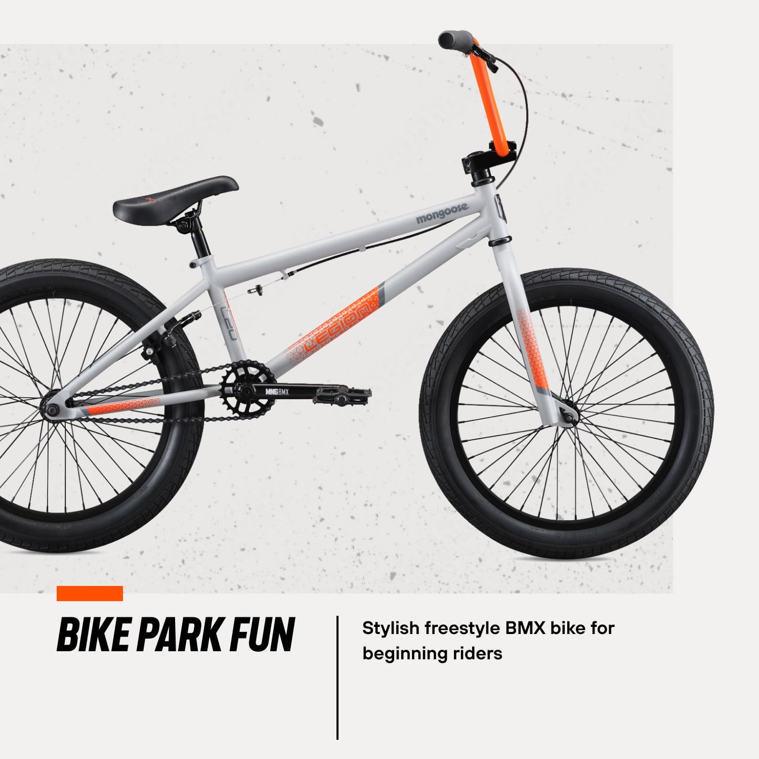 Mongoose Legion L20 Freestyle BMX Bike, Durable Steel Frame, Beginner-Friendly Design (Grey, 20 in) yk1ic