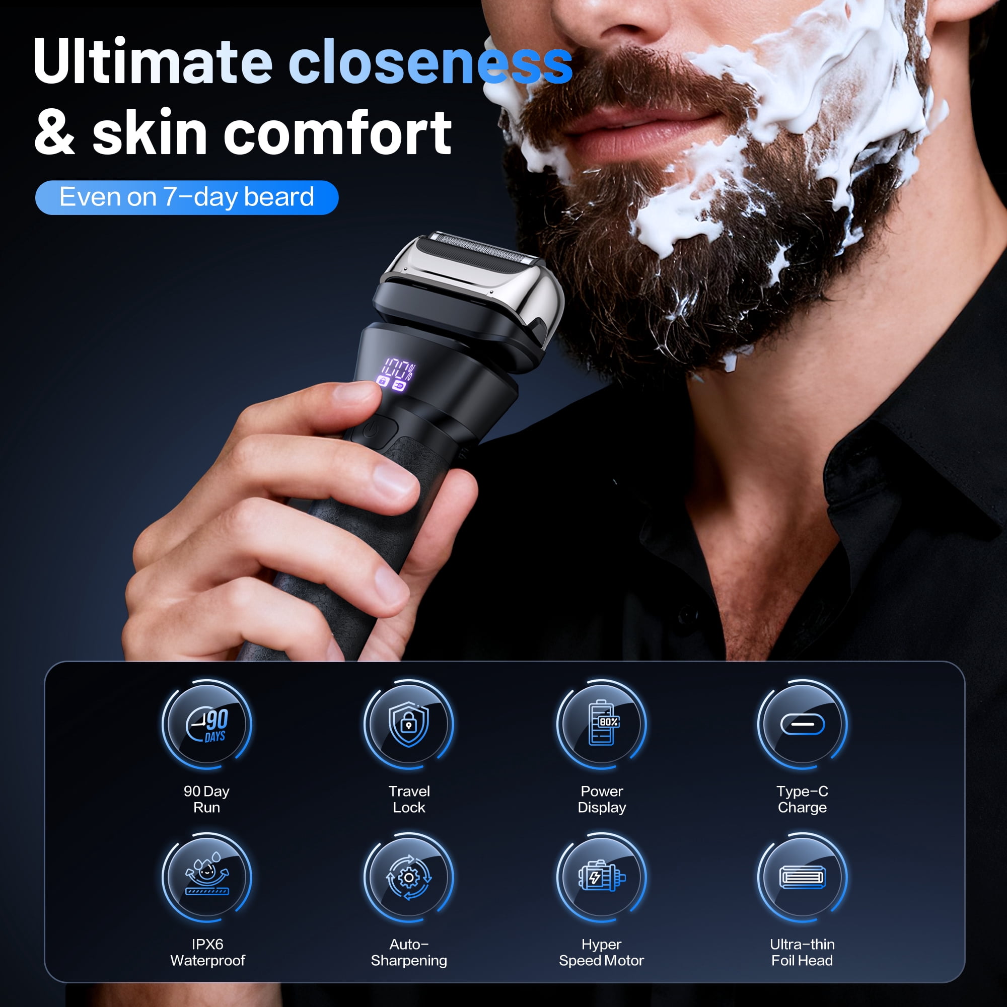 delpattern Electric Foil Shaver for Men 4D Flex Floating Head Rechargeable Beard Trimmer (Black, 1 Count) gwh5c