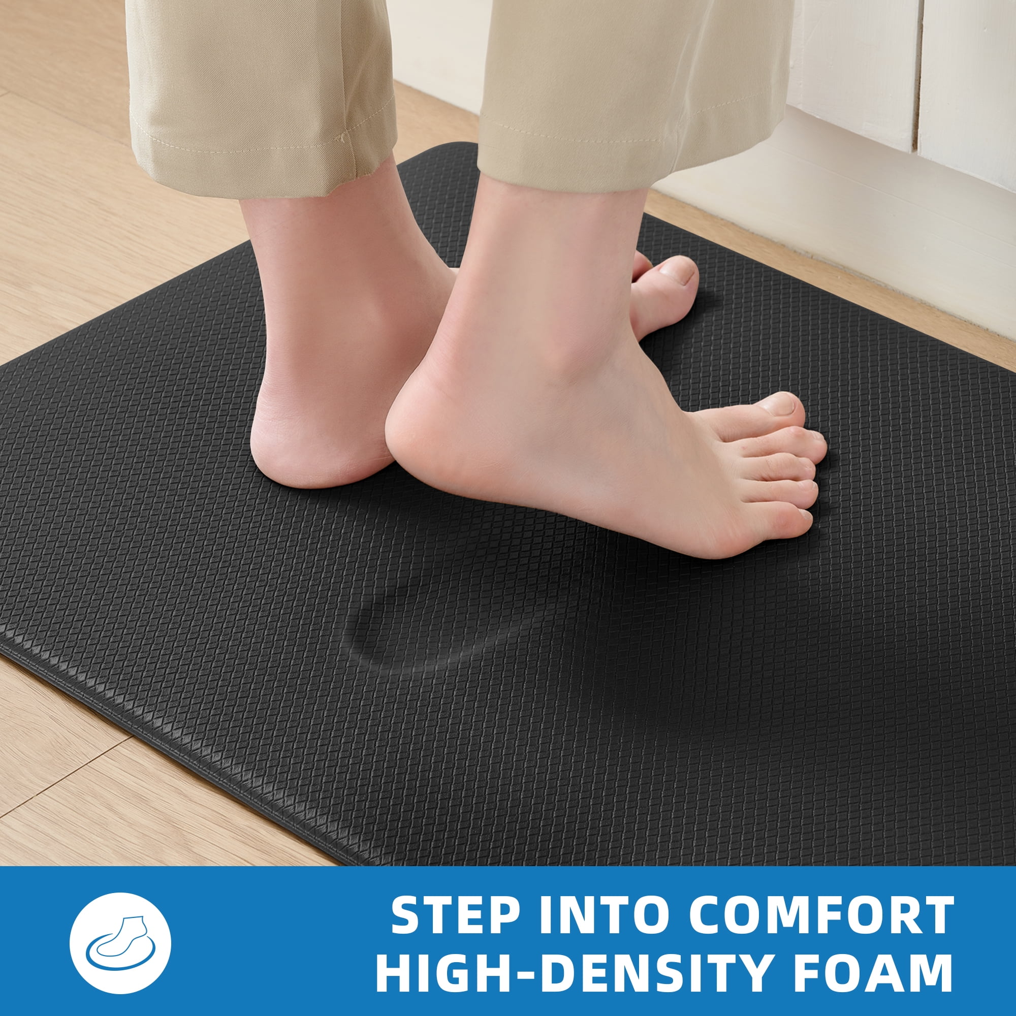Galmaxs7 Anti-Fatigue Kitchen Floor Mat Set, Non-Slip Waterproof Standing Rugs for Home Office (Black, 17 in x 29 in and 17 in x 47 in) ypp9j