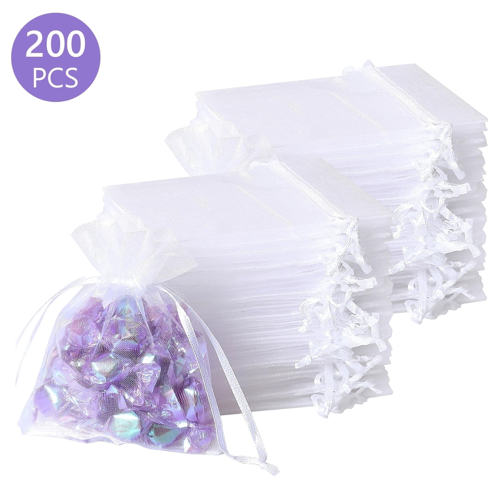 HengBO Sheer Organza Jewelry Pouches with Drawstring for Wedding Party Favors (White, 4 x 6 in, 200 Pack) nywcf
