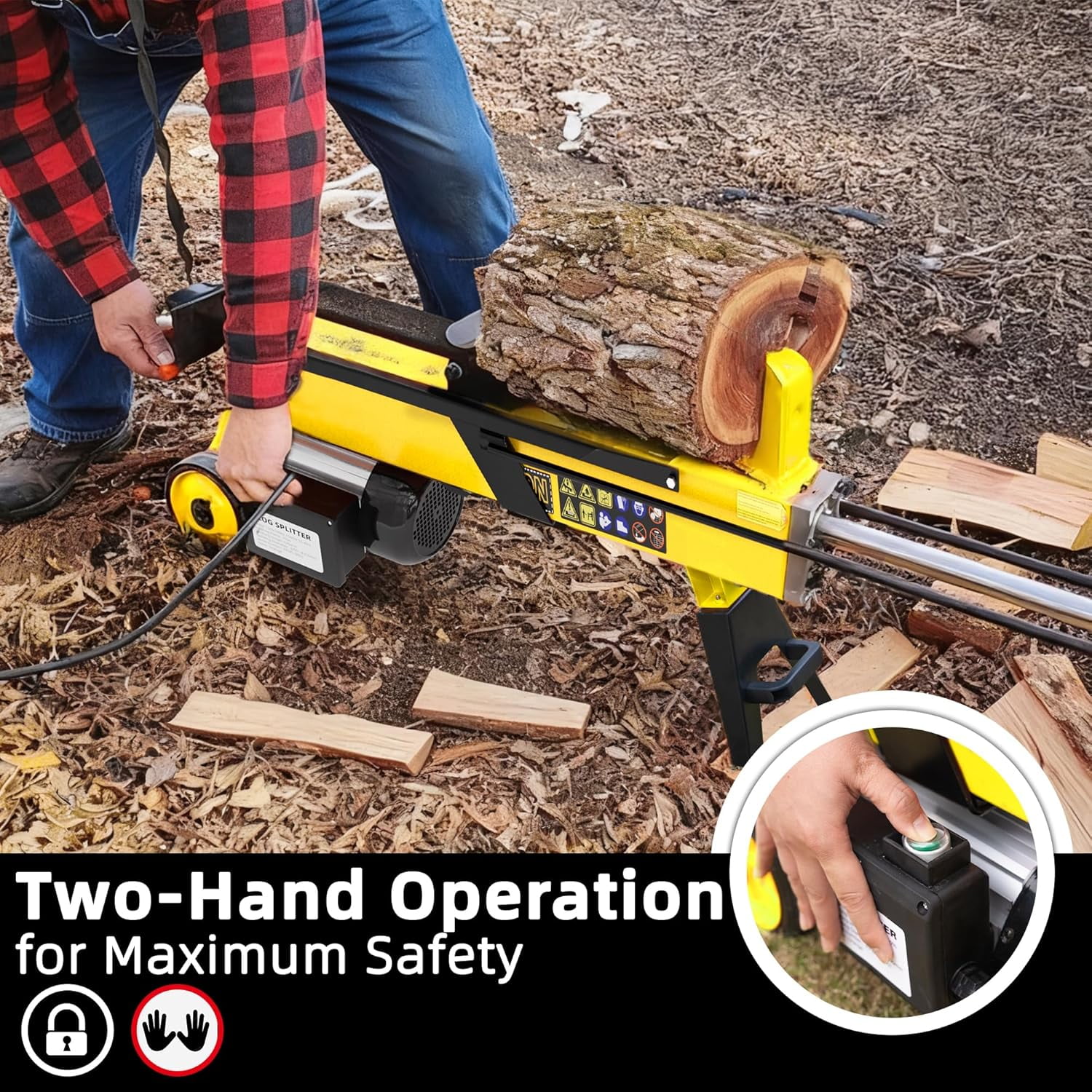 PPOLB 7-Ton Portable Electric Log Splitter, Heavy-Duty Hydraulic Firewood Machine (Yellow, 21.2 in) bihka