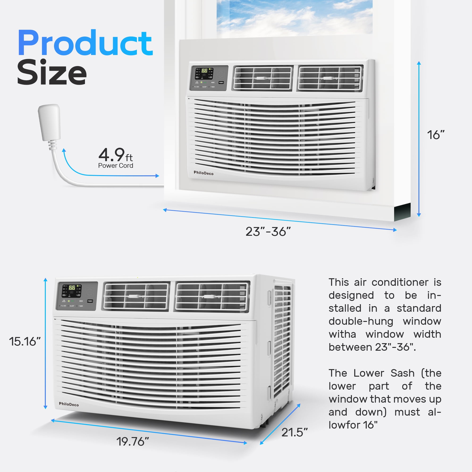 PhiloDeco 14000 BTU Window Air Conditioner, Quiet Cooling for Rooms up to 700 sq ft (White, 14000 BTU) 69s1c