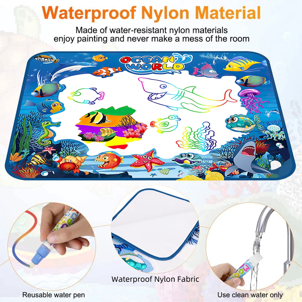 GPED Aqua Magic Water Drawing Mat, Mess-Free Educational Painting Pad for Toddlers (Ocean, 40 in x 32 in) 0ohtg