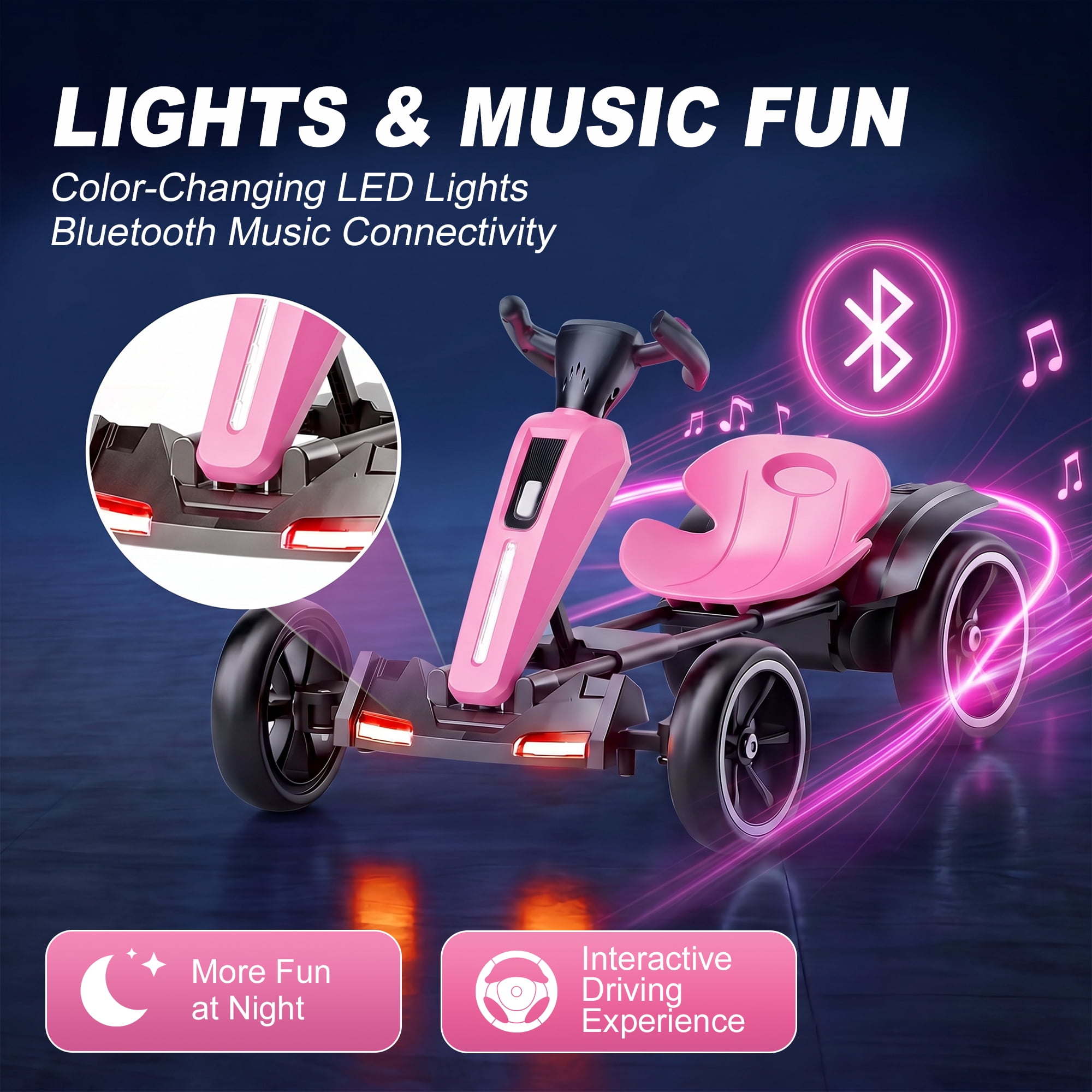 Holaki 12V Electric Go Kart for Kids, Battery Powered Ride-on Toy with LED Lights and EVA Wheels (Pink, 88 lb Capacity) ujaw5