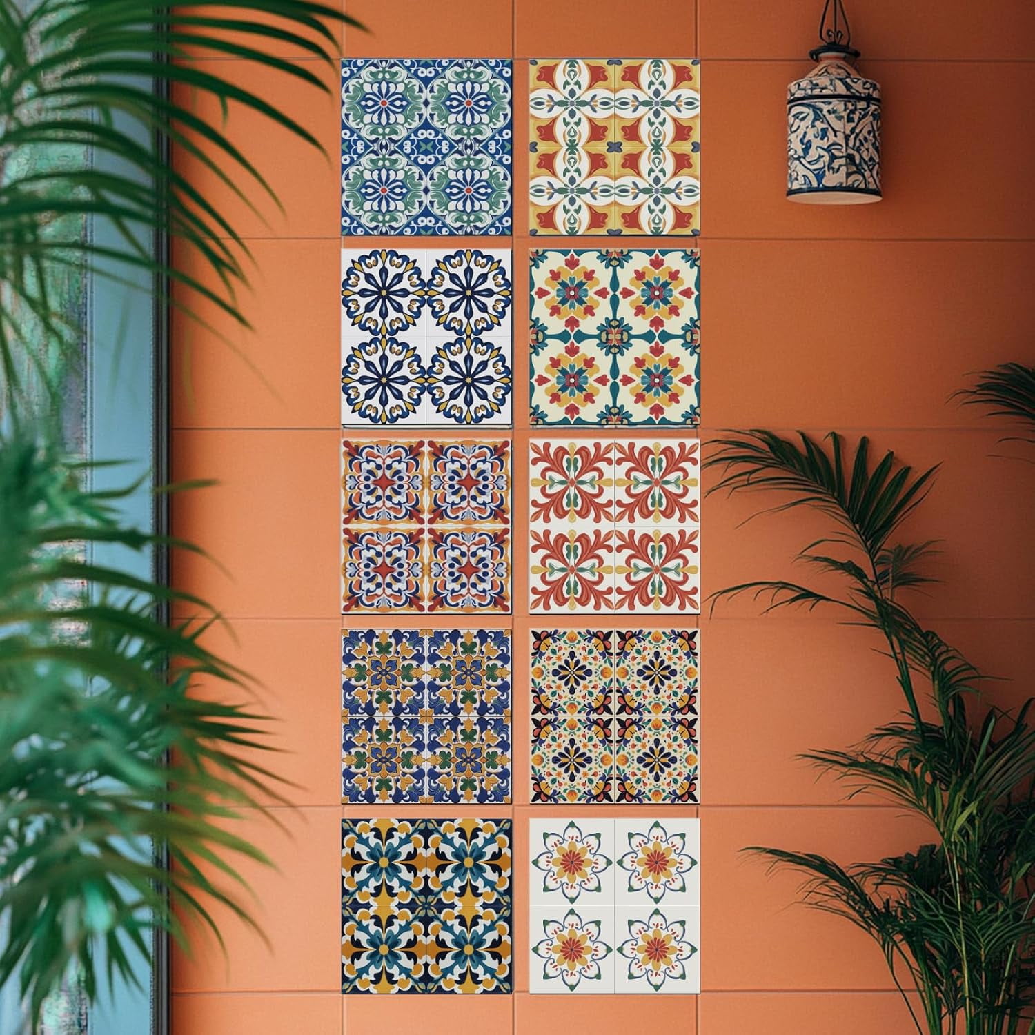 SUNNYCLUE Mosaic Peel and Stick Tile Stickers, Bohemian Mediterranean Removable Wall Decals for Kitchen and Bathroom (Multicolor, 36 Pack, 4x4 in) qoc1s