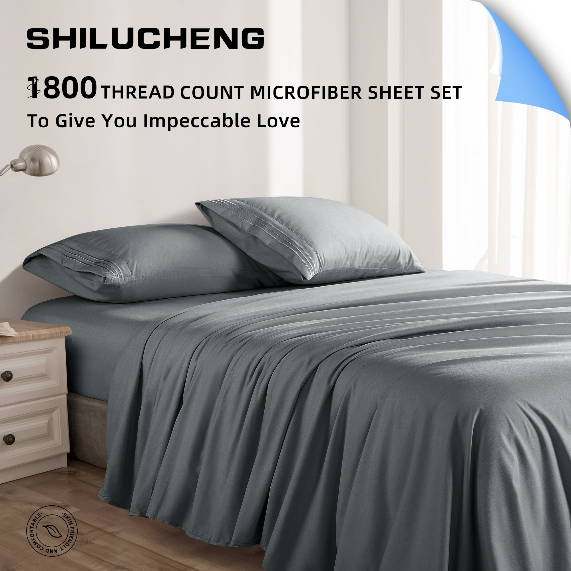 KATOON 4-Piece Luxury Microfiber Bed Sheet Set, 16-inch Deep Pocket, Breathable & Hypoallergenic (Dark Gray, Queen) 3n7n4