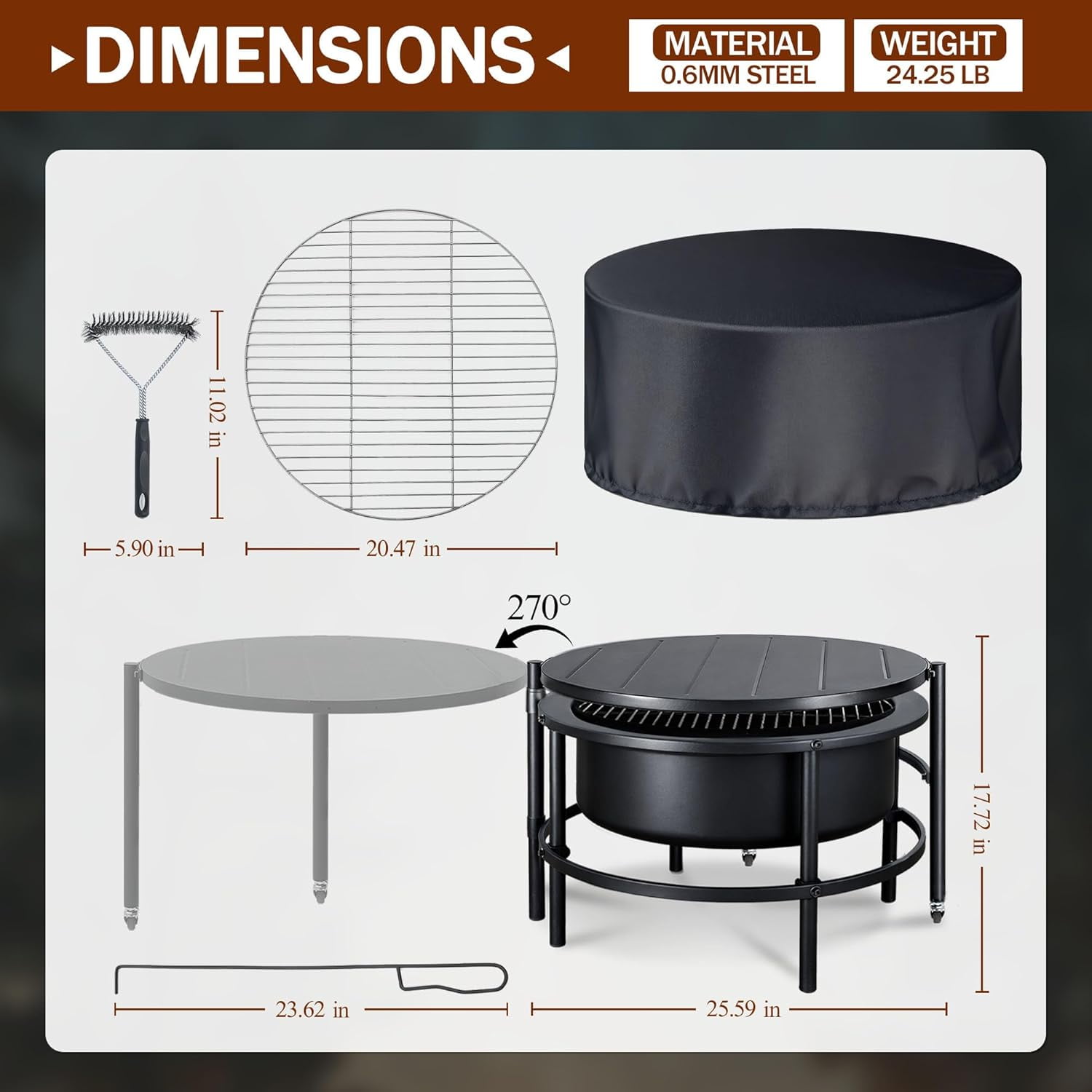 VAJIAZA Foldable Outdoor Fire Pit Table, Heavy-Duty Cold-Rolled Steel BBQ Grill with Accessories (Black, 52 in) yd8wc