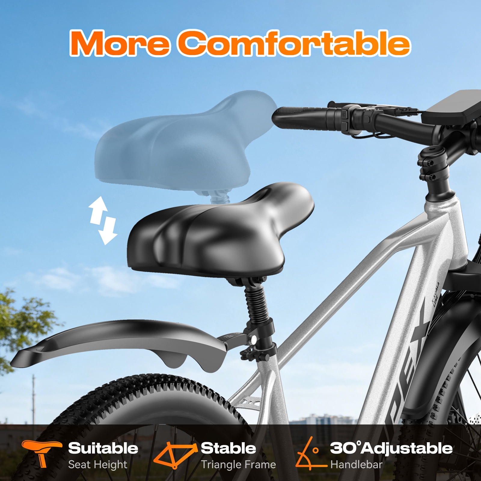 X-Koala 26 in Electric Mountain Bike, 1200W Motor, 25 MPH, 48V Battery, UL 2849 Certified, 7-Speed Ebike with Saddle Suspension (26 in) k4f3w