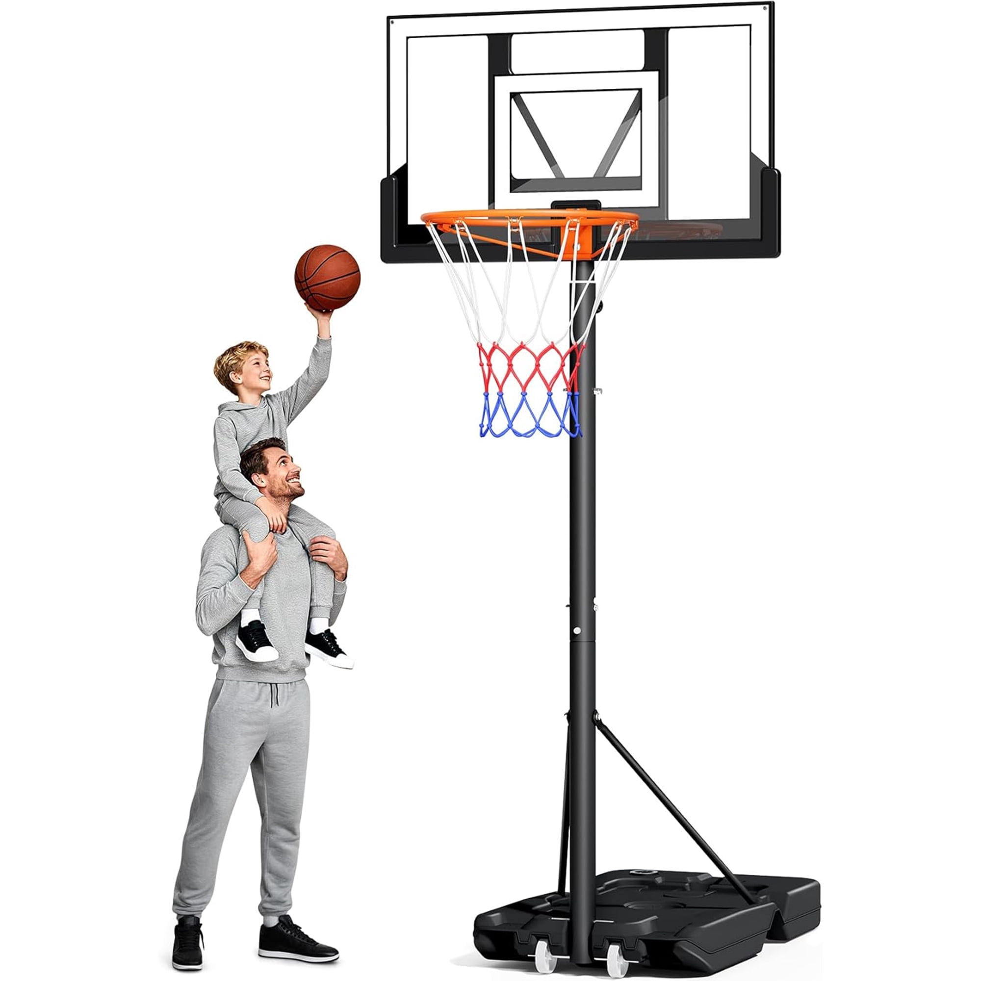 Toremore 40 in. Portable Basketball Hoop System, Height Adjustable Outdoor Goal with Shatterproof Backboard (White, 3.3-10 ft) uwc35
