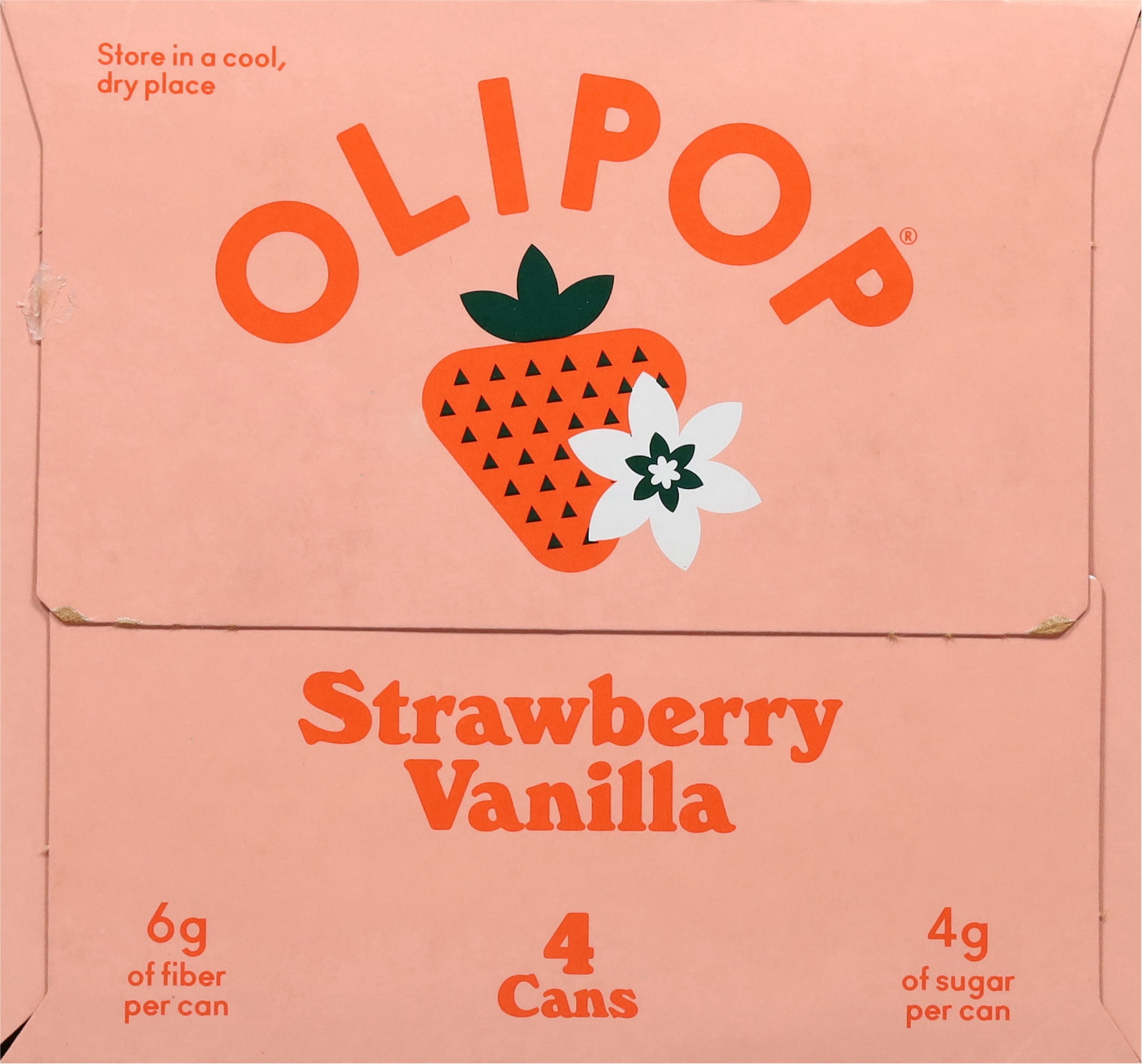 OLIPOP Prebiotic Soda, Strawberry Vanilla, Digestive Health Support Drink (4 Pack, 12 fl oz) ux7nr