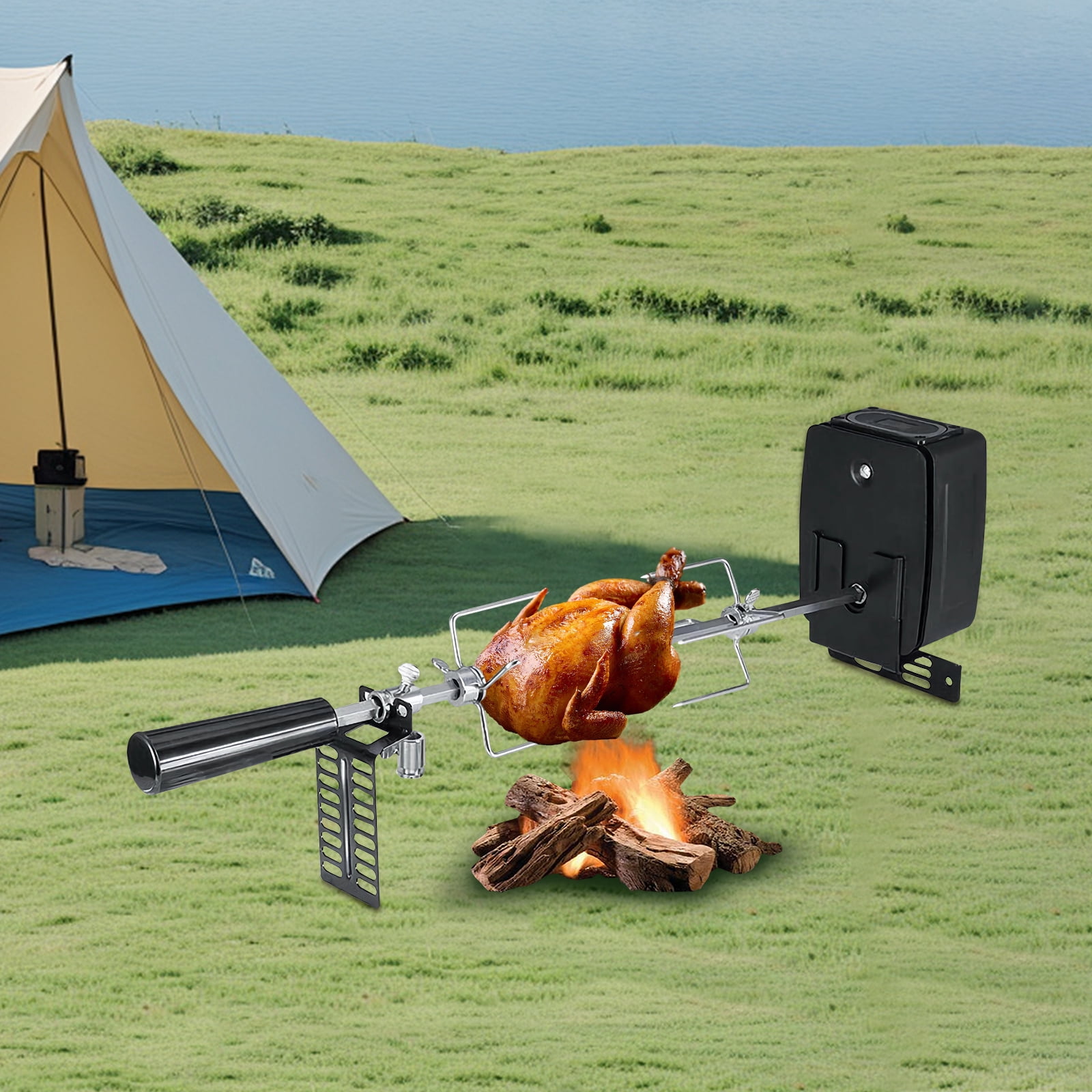 Generic Electric Barbecue Rotisserie Kit (360° Rotatable, Adjustable Stainless Steel Grill Rack, 15.43 lb Capacity) dv6v2