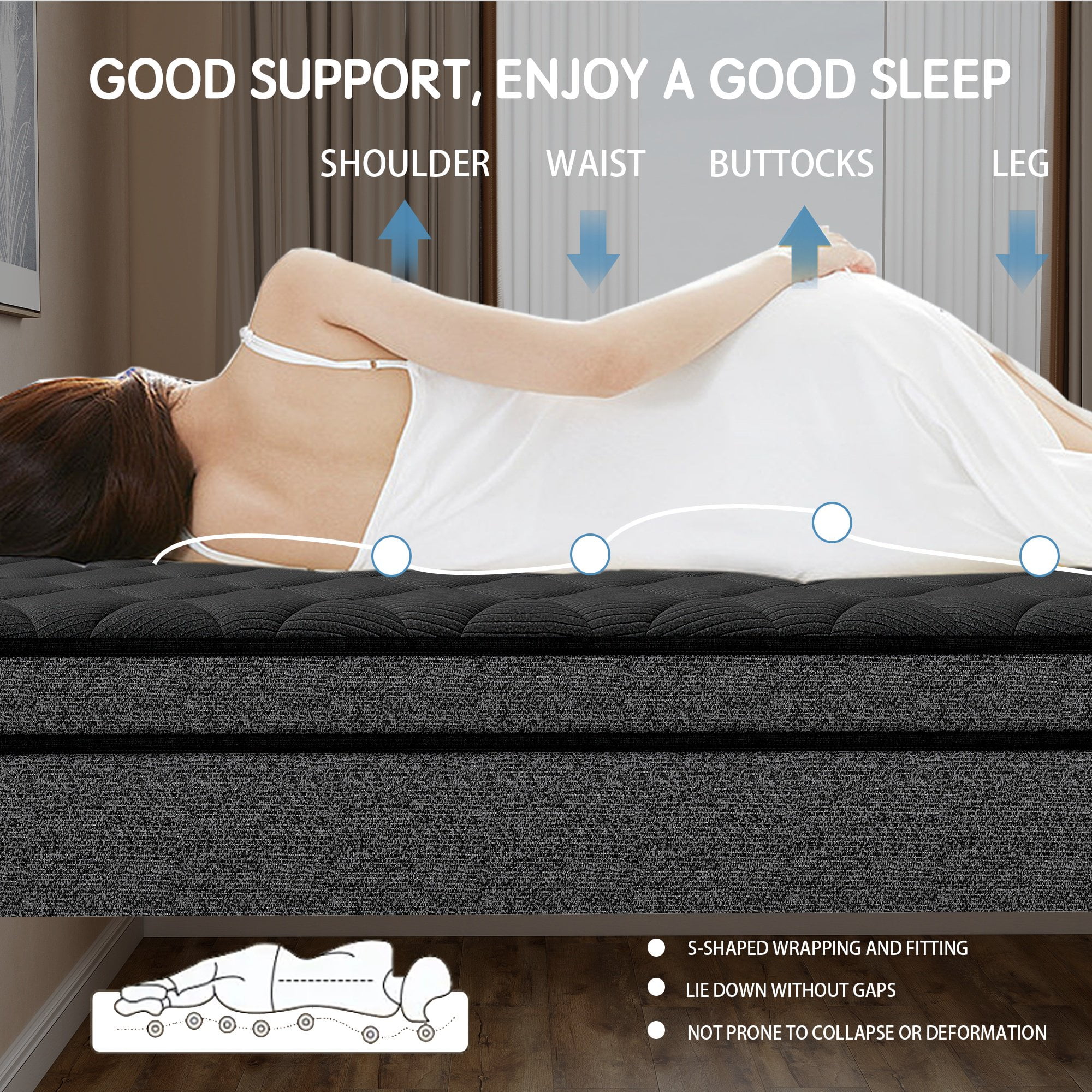 OPV 14-inch Hybrid Twin Mattress, Memory Foam & Pocket Spring Euro Top, Medium Firm Comfort (Gray, Twin) eas8u