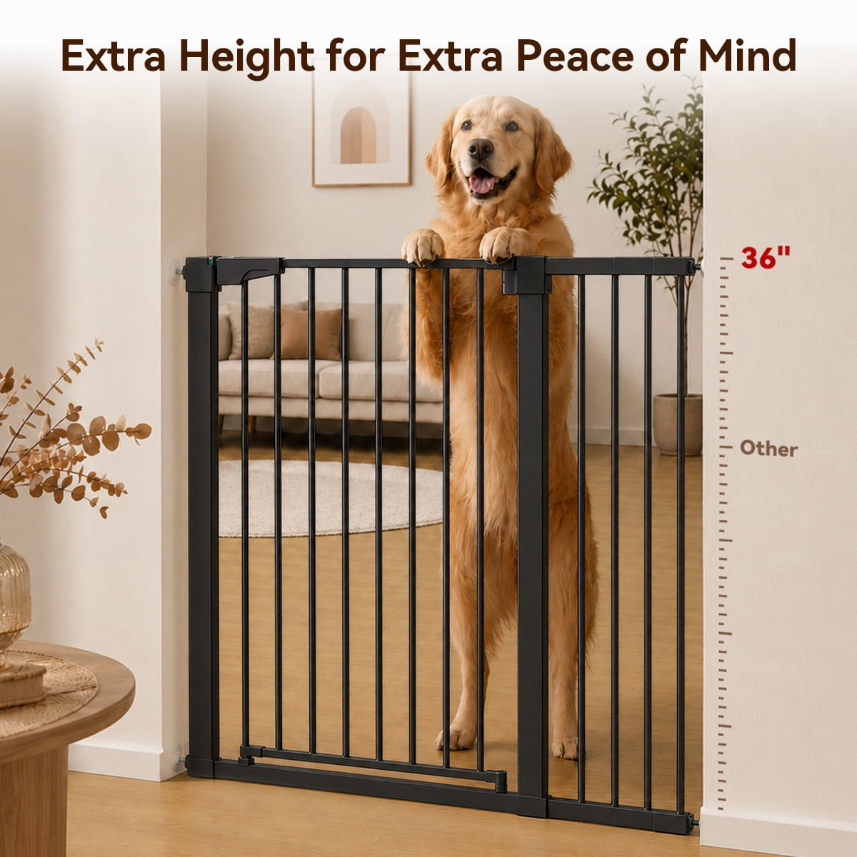 Caveen Baby Safety Gate for Stairs and Doorways, Extra Tall Pressure-Mounted Pet Barrier (Black, 36 in Tall, 29.5-43.3 in Wide) upmn5