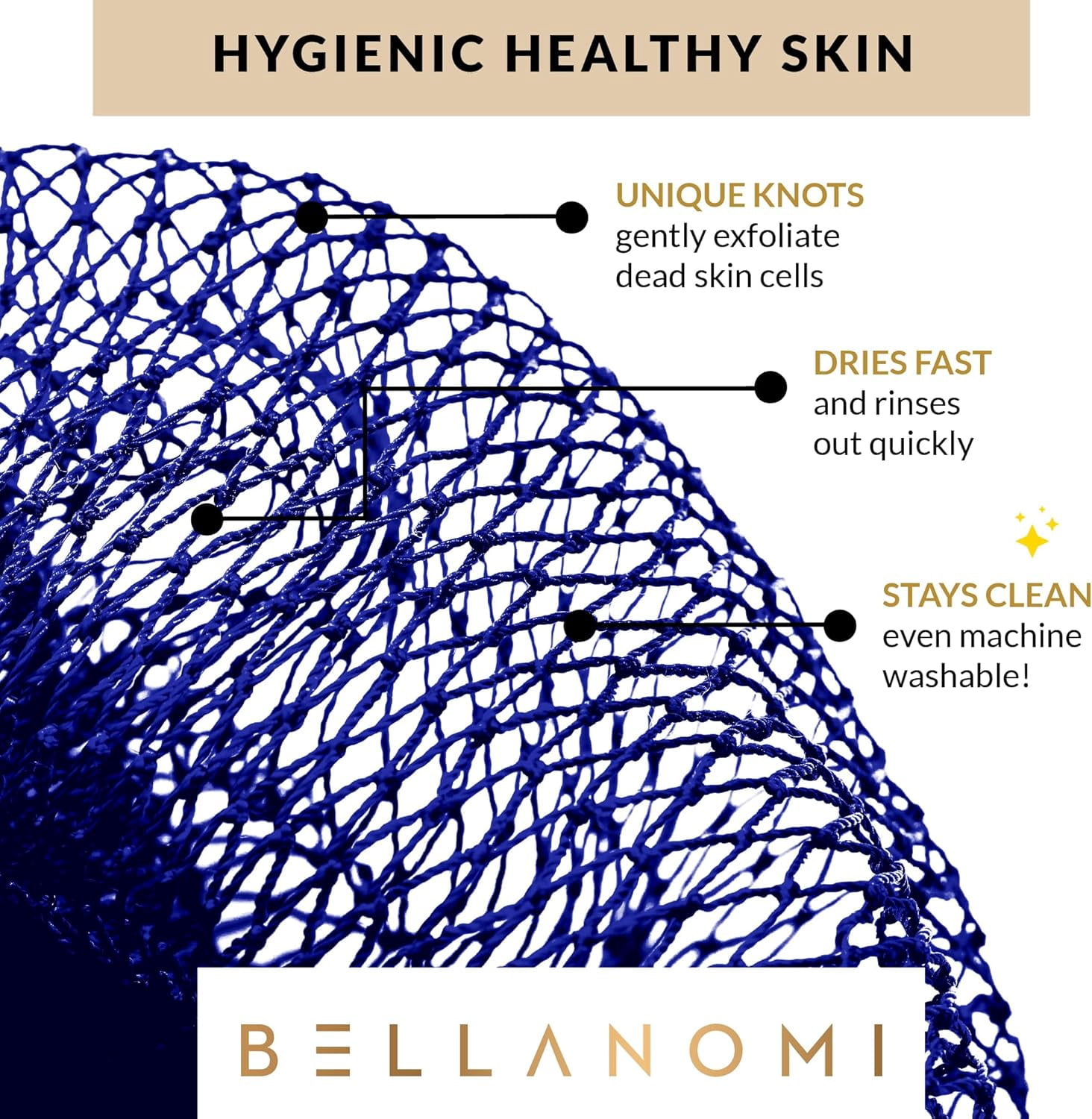 Bellanomi African Net Sponge, Authentic Sapo Exfoliating Back Scrubber for Deep Cleaning and Skin Renewal (Blue, 45 in) 7aaq9