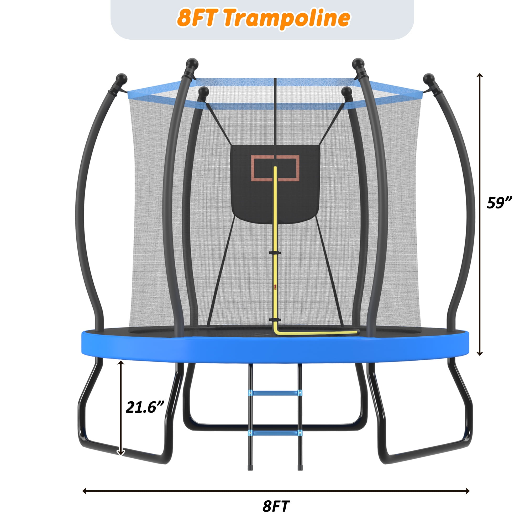 Segmart 8 ft Round Recreational Trampoline with Enclosure, Basketball Hoop, and Ladder (Blue, 8 ft) lm2w9