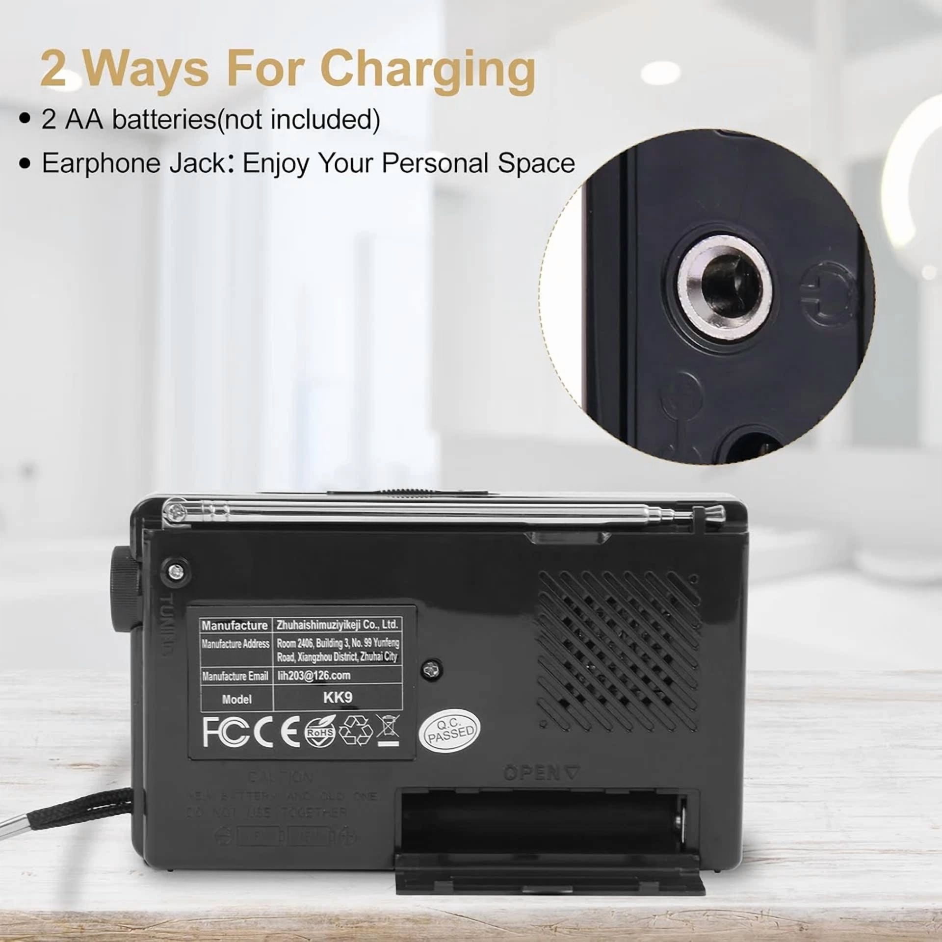 Rhea AM FM Portable Radio with Headphone Jack (Battery Operated, Compact) eelhj