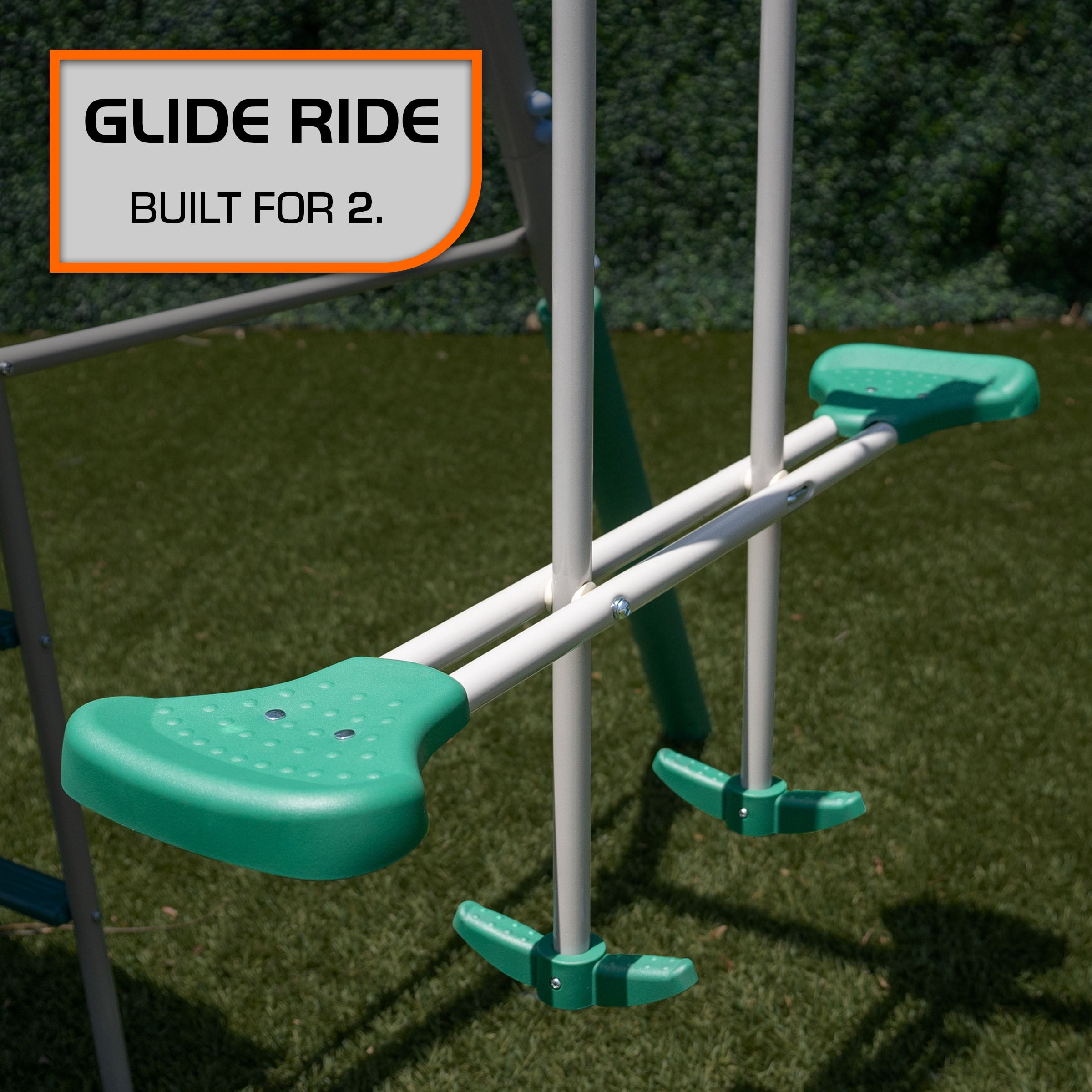 The Swing Company Yonkers Metal Swing Set with Glide Ride Trapeze Bar and 5 ft Slide (Green, 133.2 in L x 99.6 in W x 73.2 in H) bx4vy