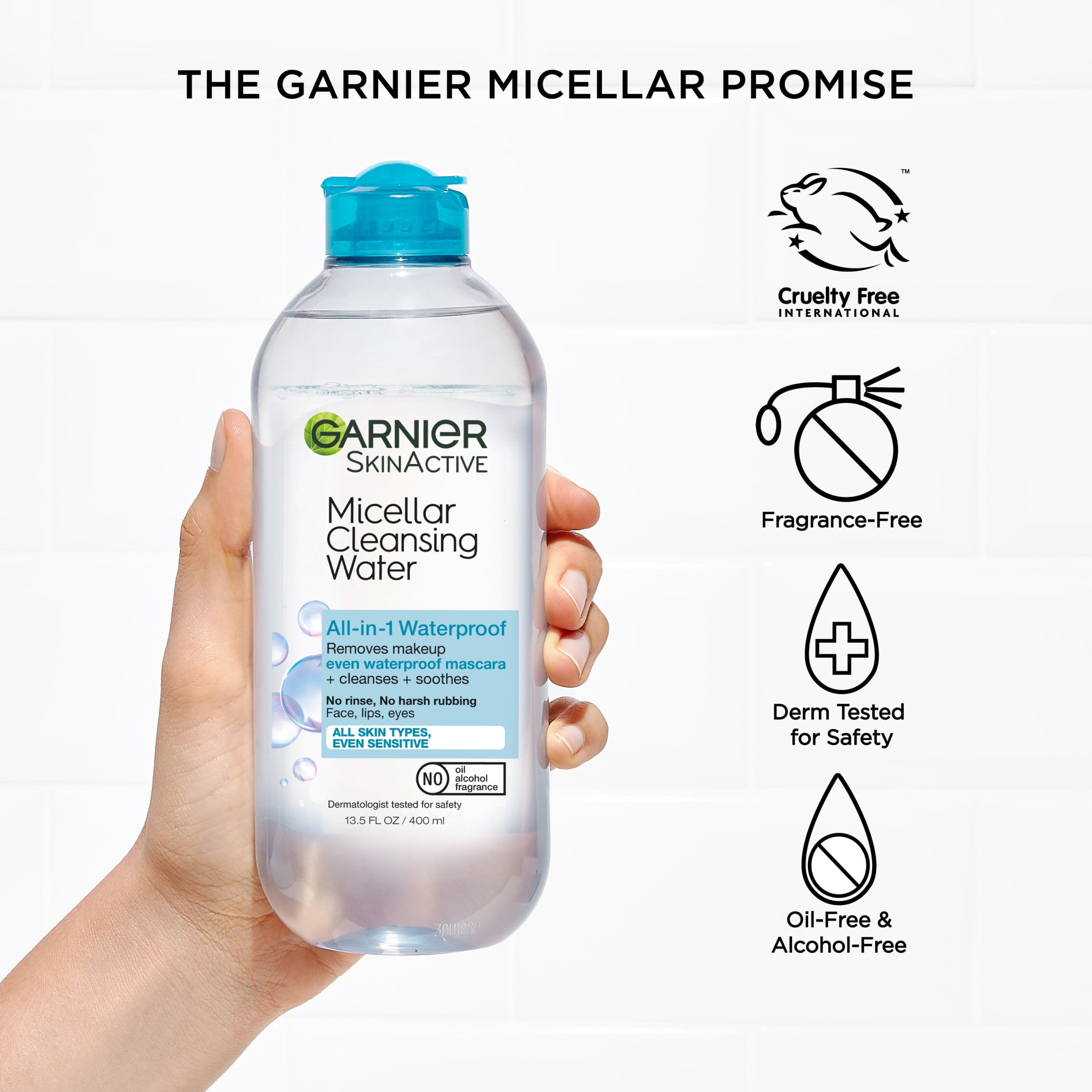 Garnier SkinActive Micellar Cleansing Water All-in-1 Waterproof Makeup Remover and Face Cleanser (13.5 fl oz) nuv3c