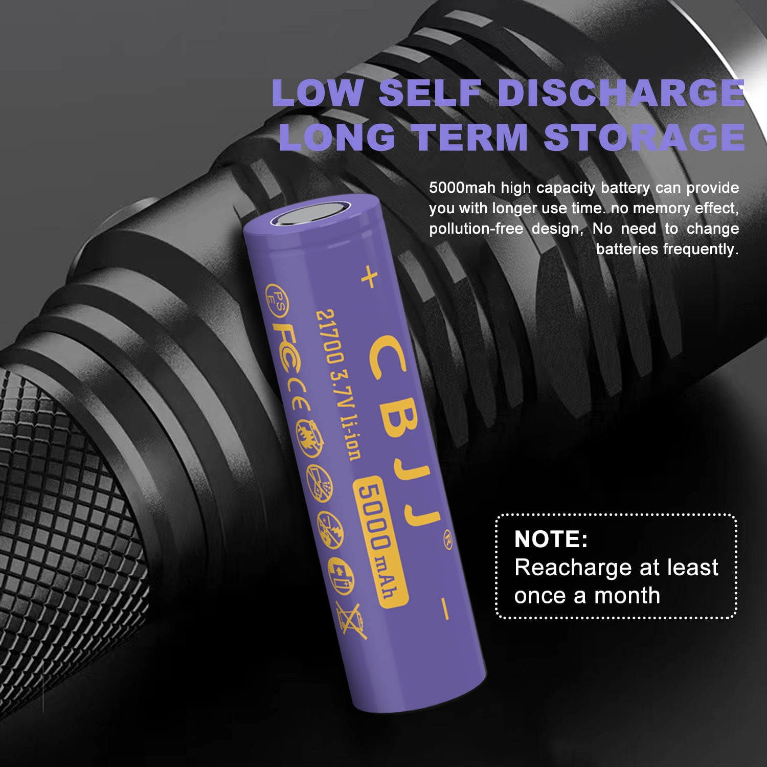 CBJJ 21700 Rechargeable Li-ion Battery 3.7V 5000mAh High Capacity Flat Top Cell for Flashlights (1 Pack) jowkd