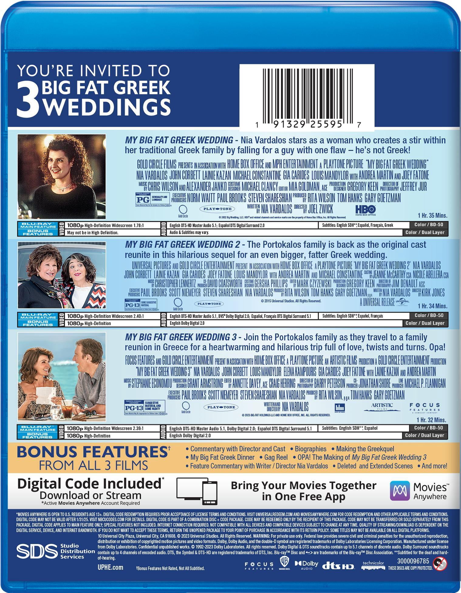 SDS My Big Fat Greek Wedding 3-Movie Collection (Blu-ray + Digital Copy, 3 Disc Set) 00g91