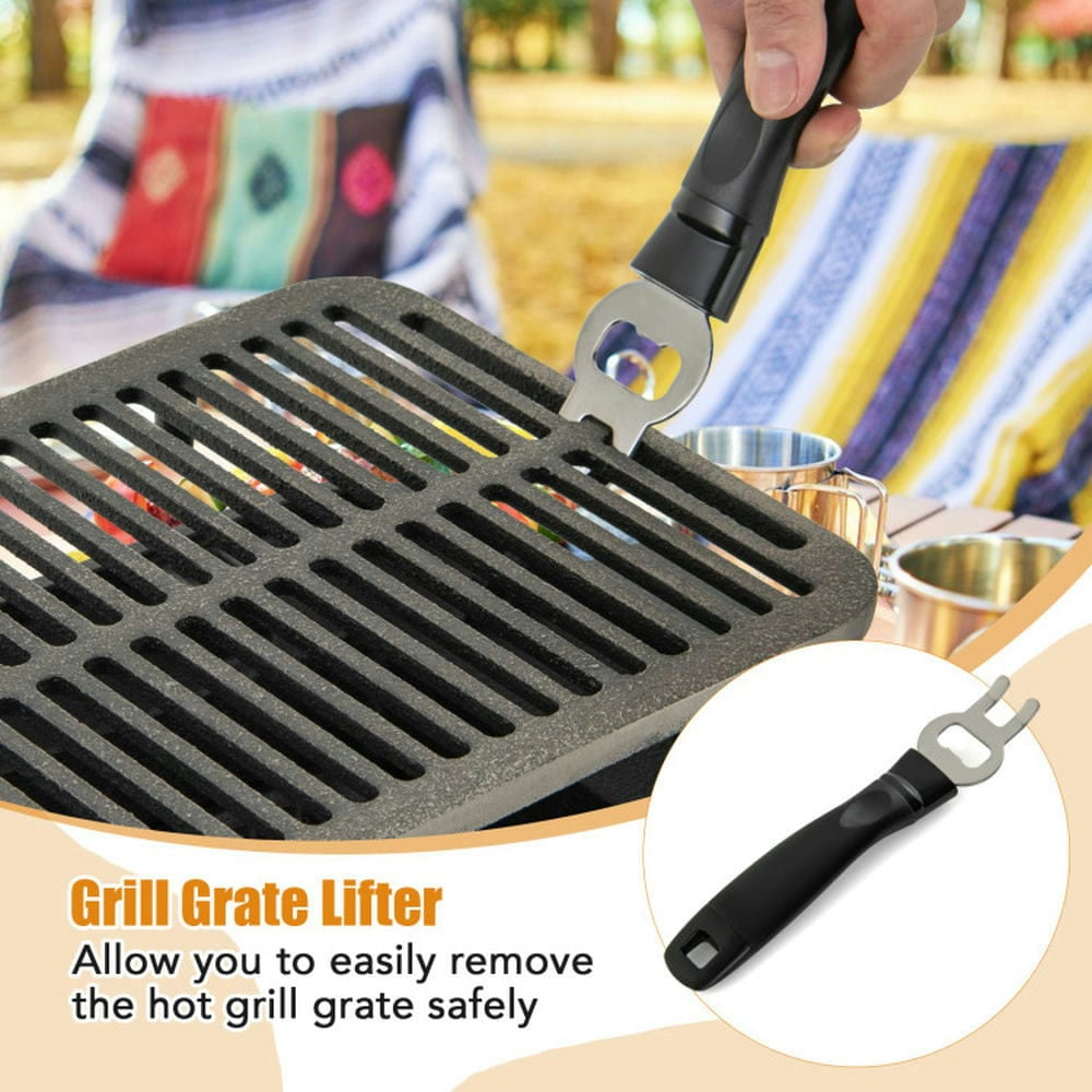 Aimee Lii Cast Iron Hibachi Grill, Portable Charcoal BBQ for Outdoor Cooking (Black, 16 in x 11 in x 7 in) 522qj