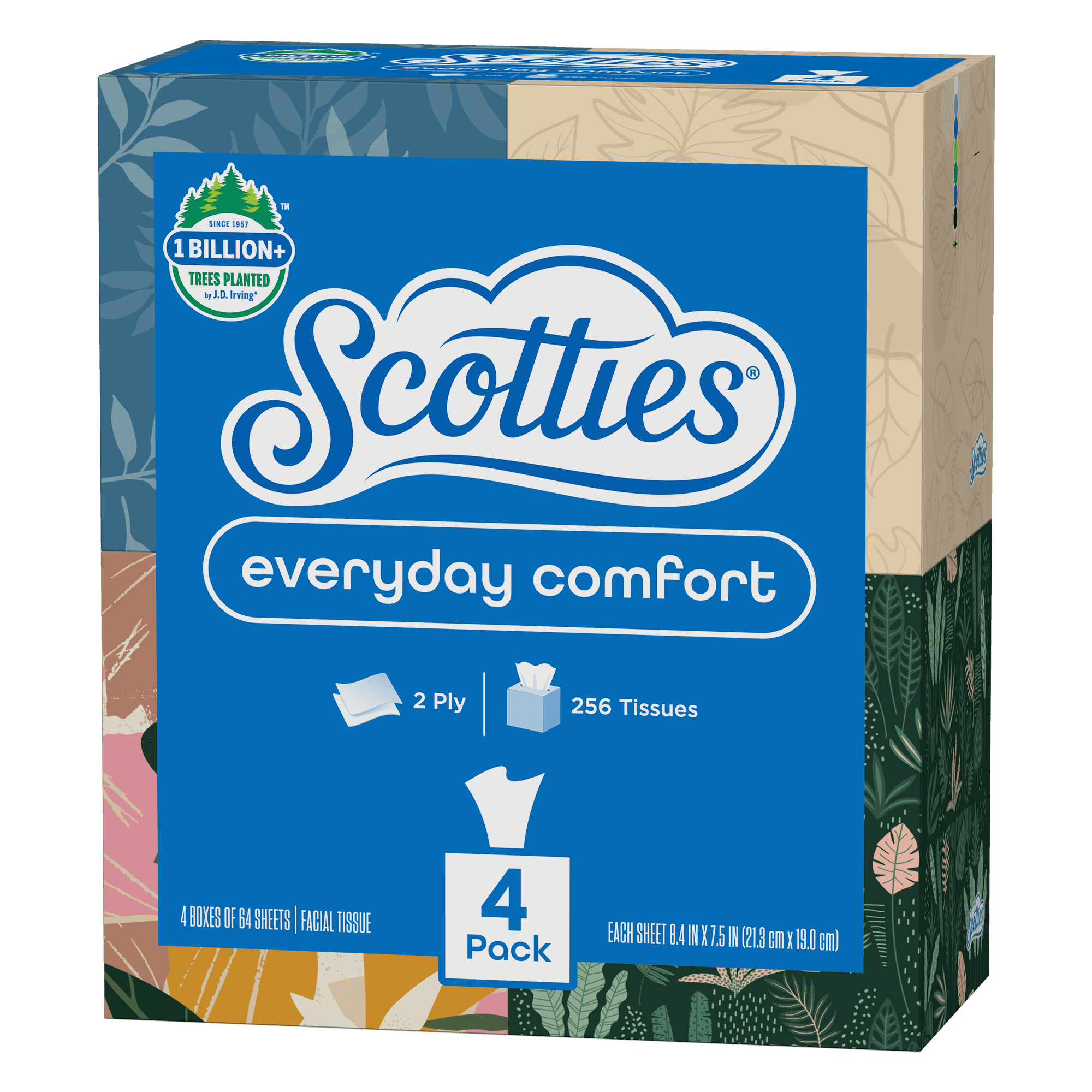 Scotties Everyday Comfort Facial Tissues, 2-Ply Softness, 4 Cube Boxes (256 Total Tissues) k8ty7 - Image 2