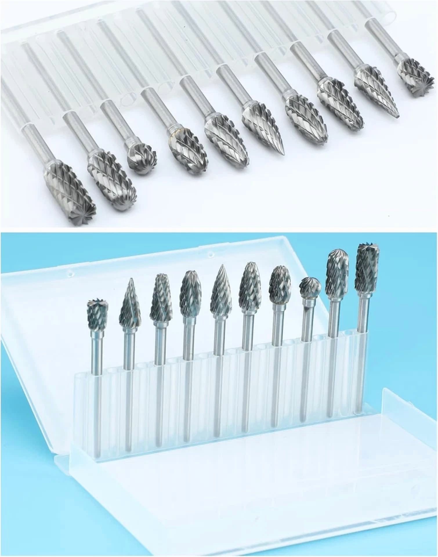 Knack Carbide Burr Bit Set, Rotary Tool Grinding Accessories for Metalworking (10 Pieces, 0.125 in Shank) io8yf