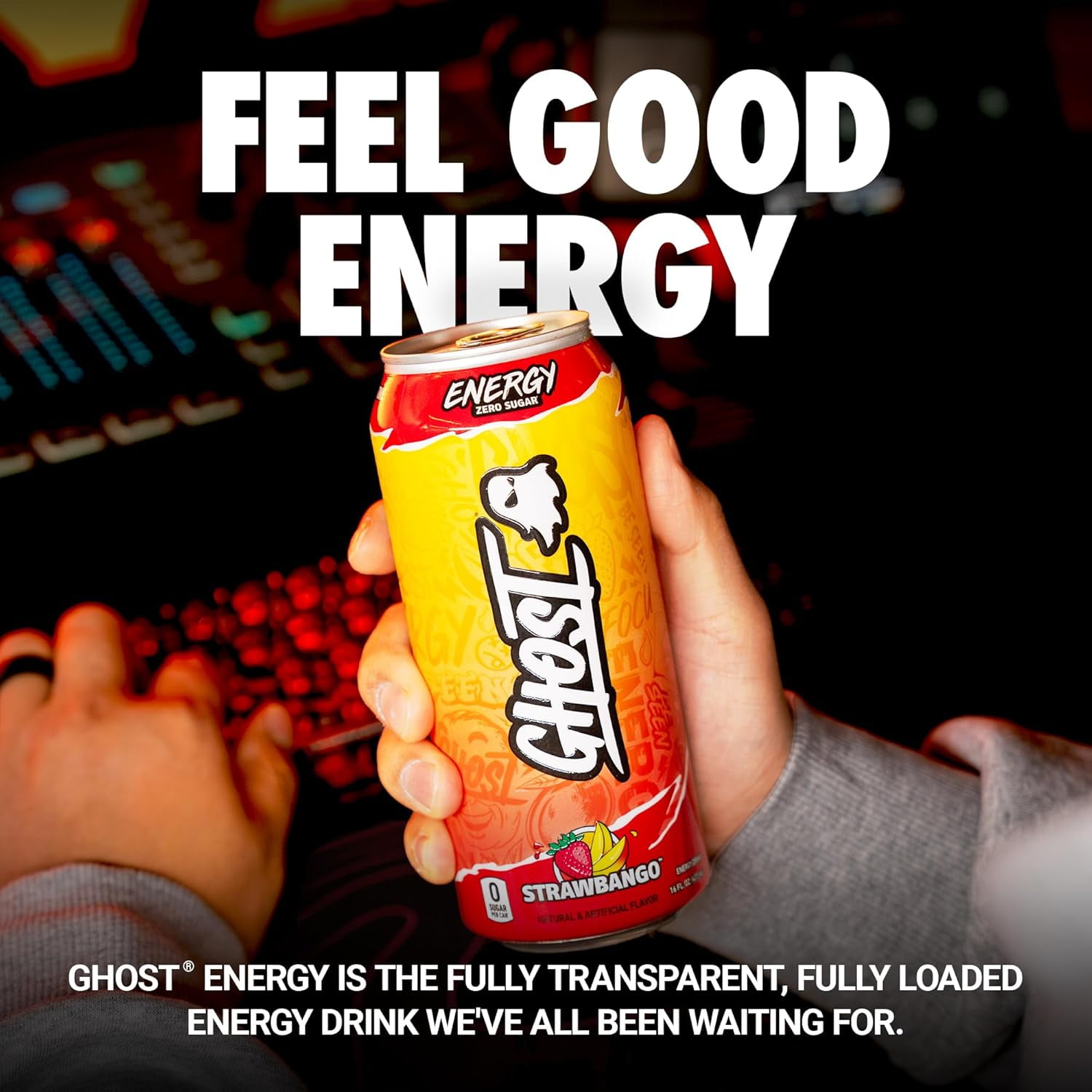 GHOST Energy Drink, Zero Sugar Performance Beverage, Strawbango Flavor (16 fl oz) 173zn