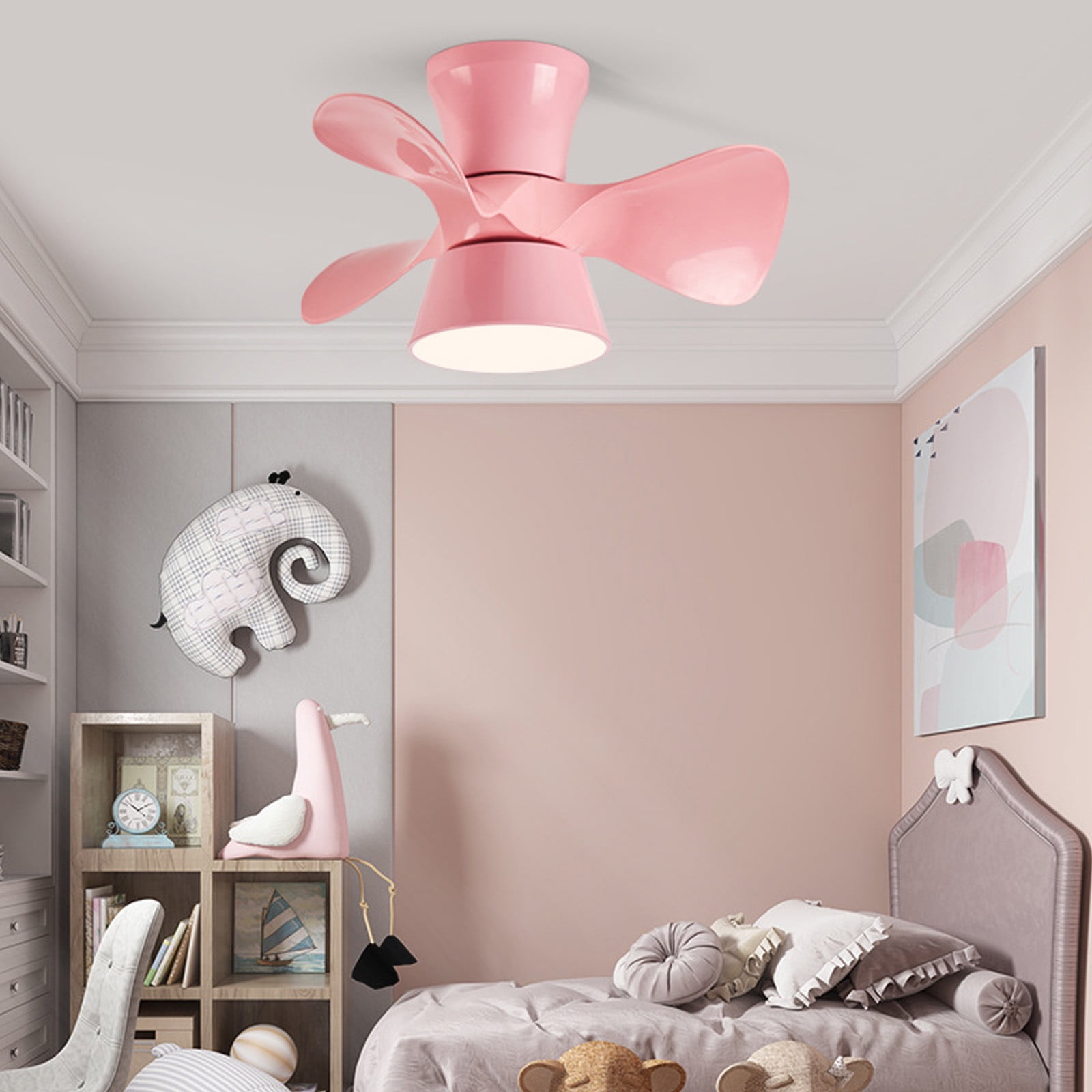 Xaoshaoyi Modern LED Ceiling Fan with Dimmable Light and Remote Control (Pink, 20 in) 3tlzg
