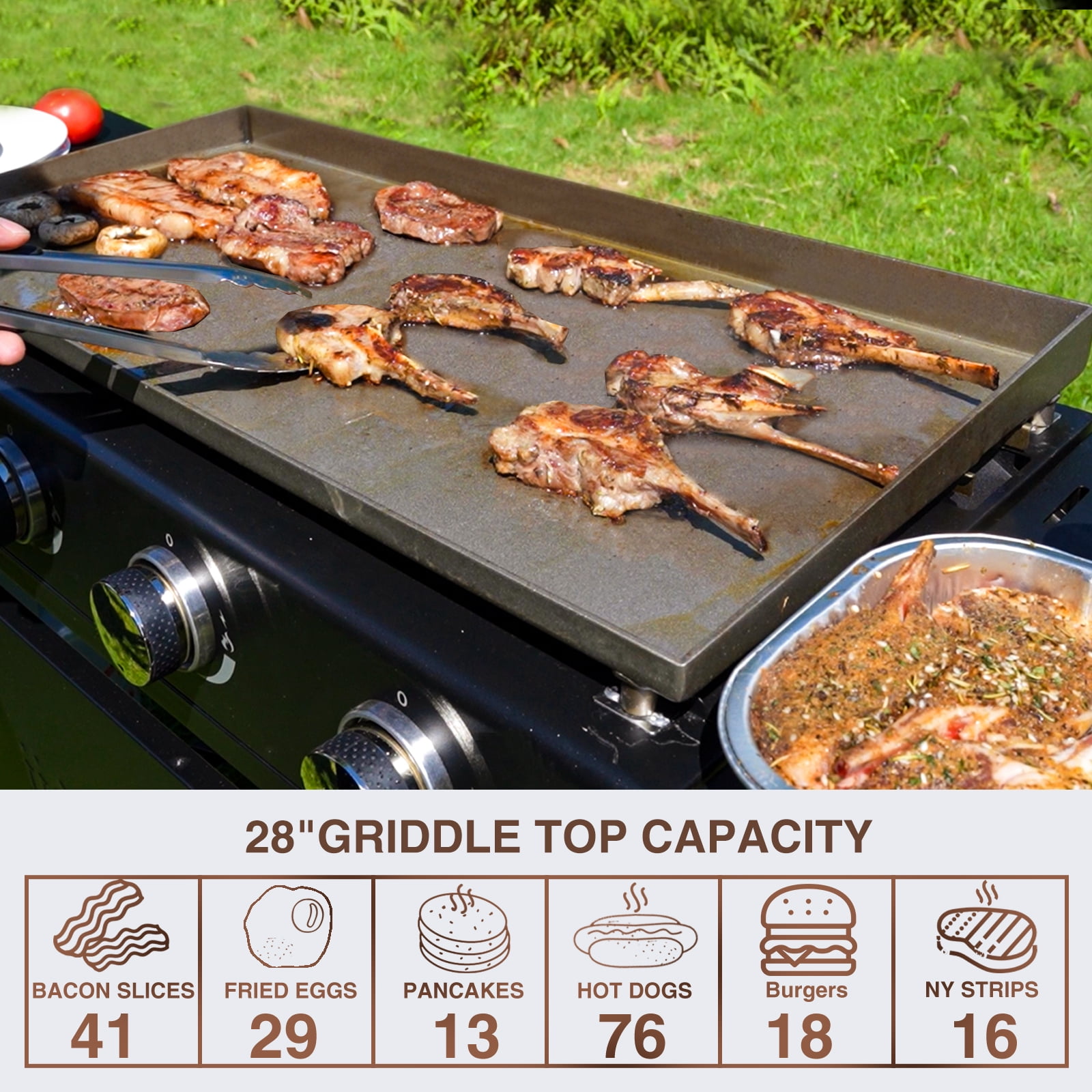 KingChii 3-Burner Propane Griddle Outdoor Flat Top Gas Grill with Side Shelves (Black, 27 in) w1gqf